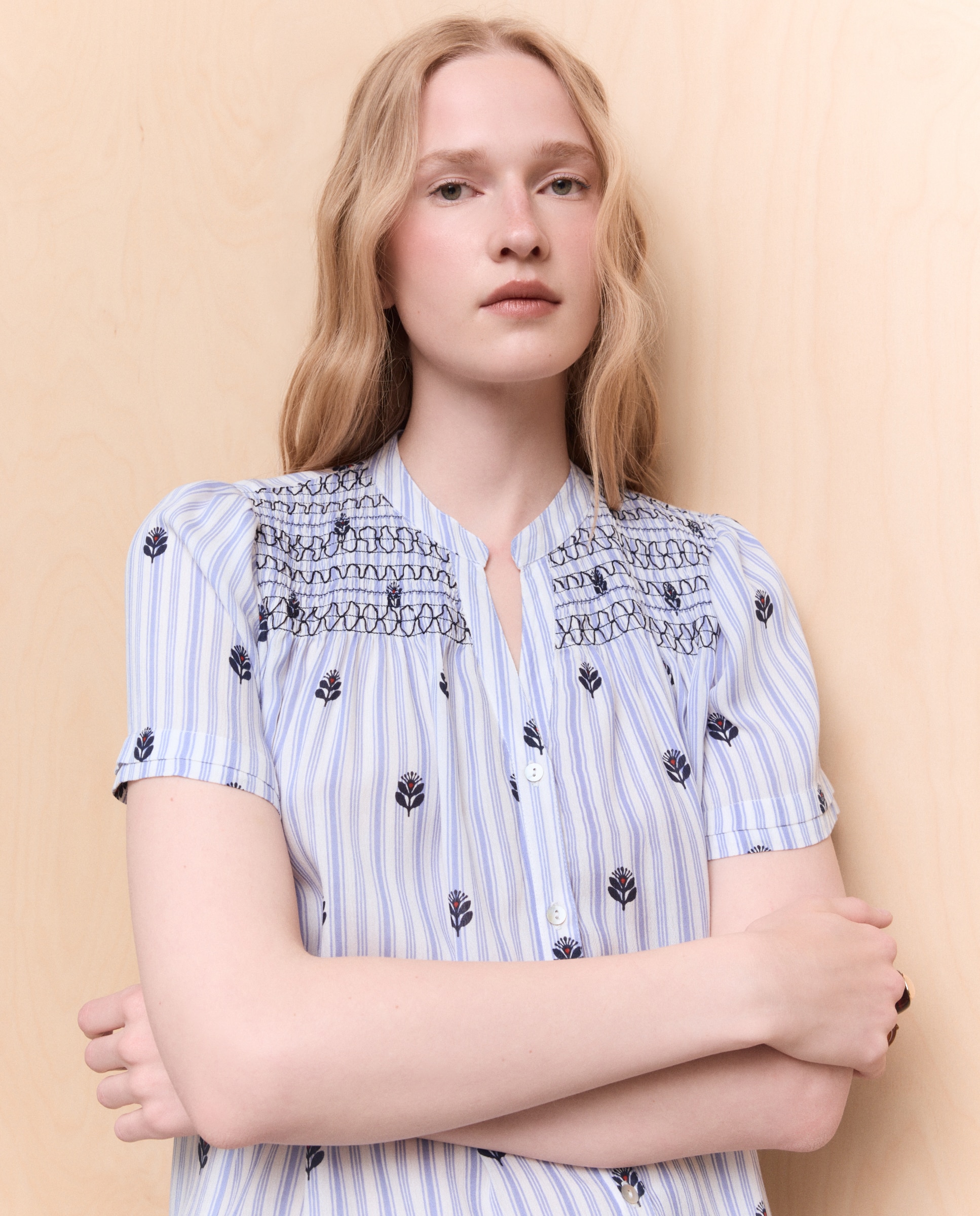 Imagen 0 de Blusa de nido de abeja de mujer Blanco