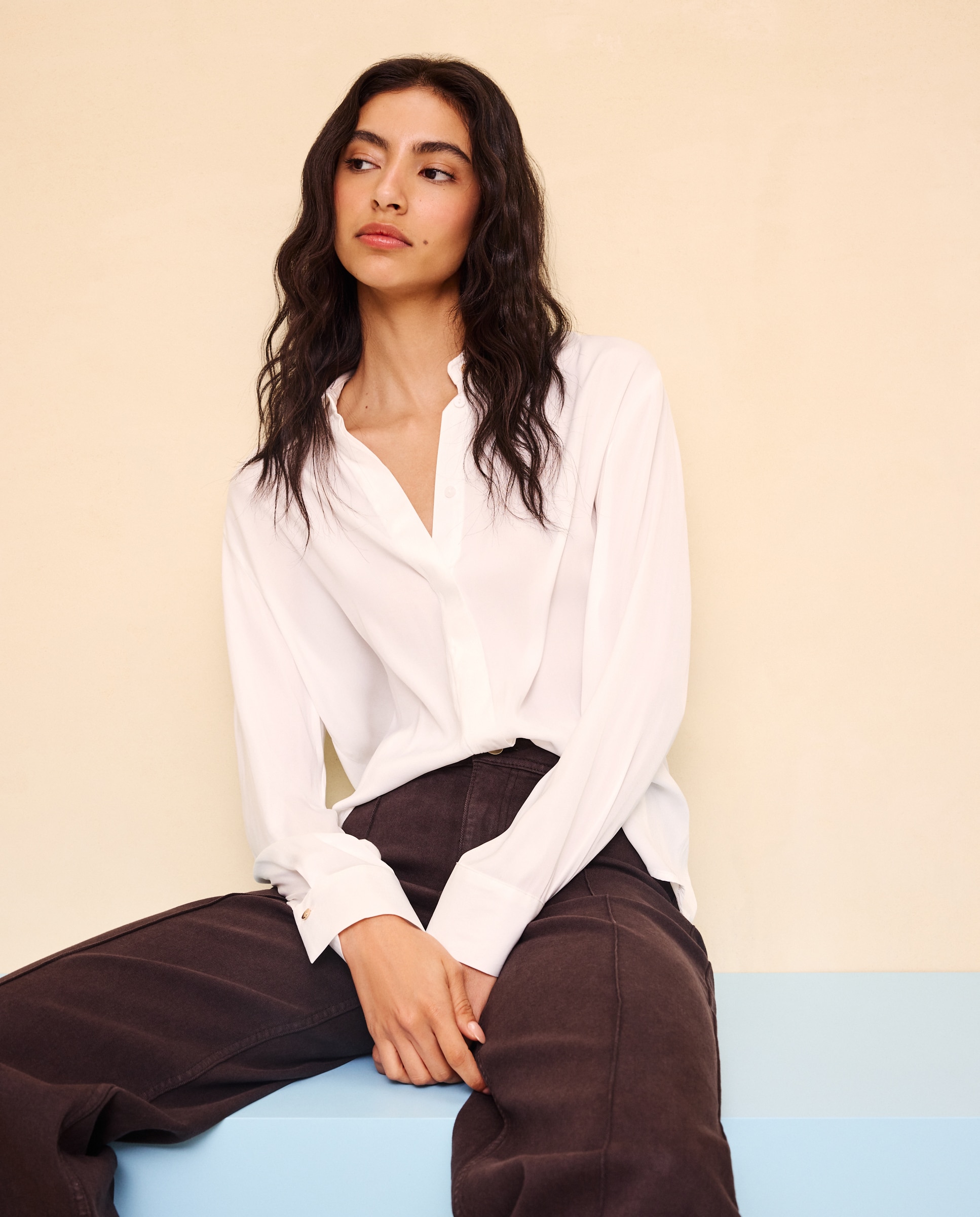 Camisa de mujer satinada - Easy Wear - Blanco Blanco-1