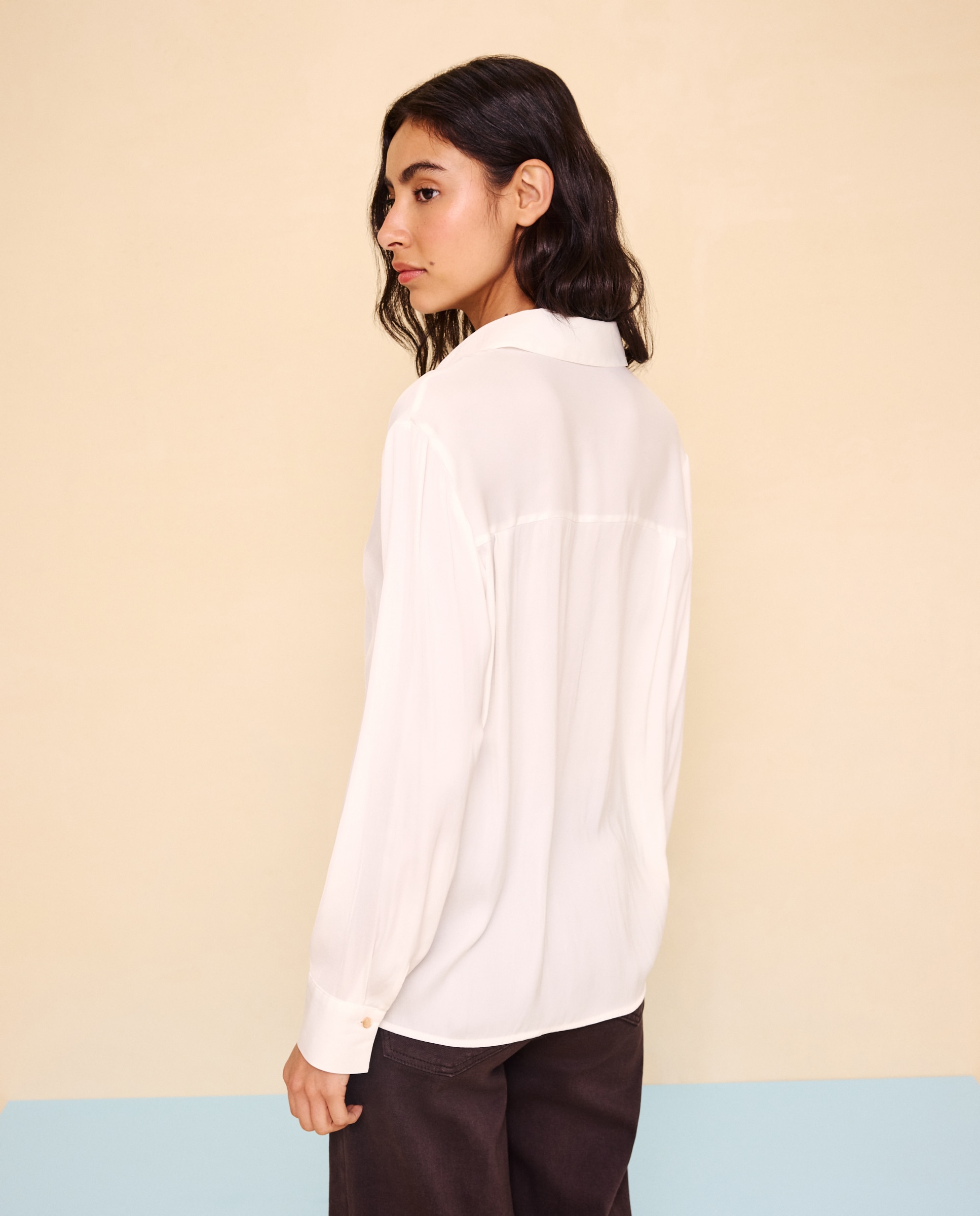 Camisa de mujer satinada - Easy Wear - Blanco Blanco-3