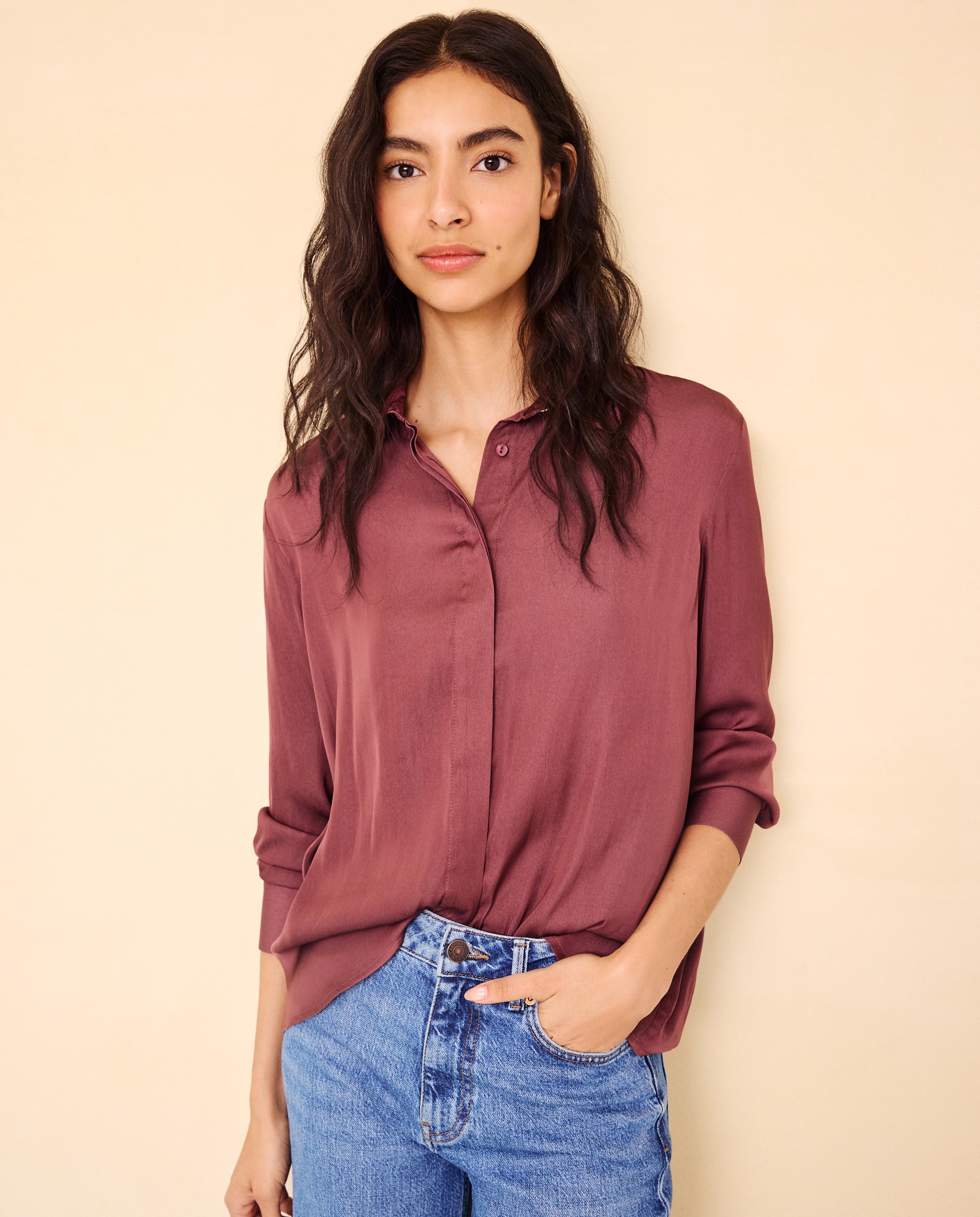 Camisa de mujer satinada - Easy Wear - Burdeos Burdeos-1