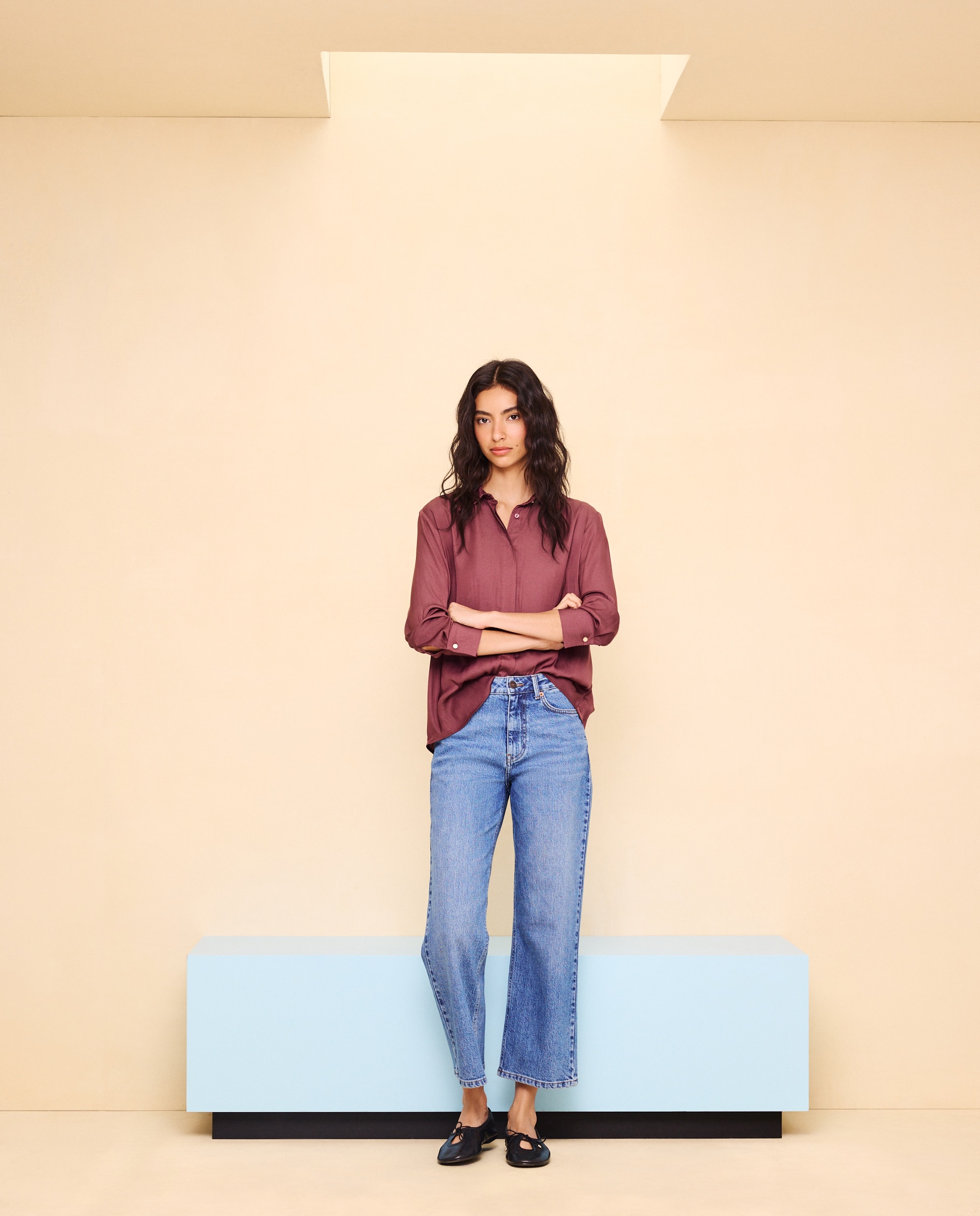 Camisa de mujer satinada - Easy Wear - Burdeos Burdeos-2
