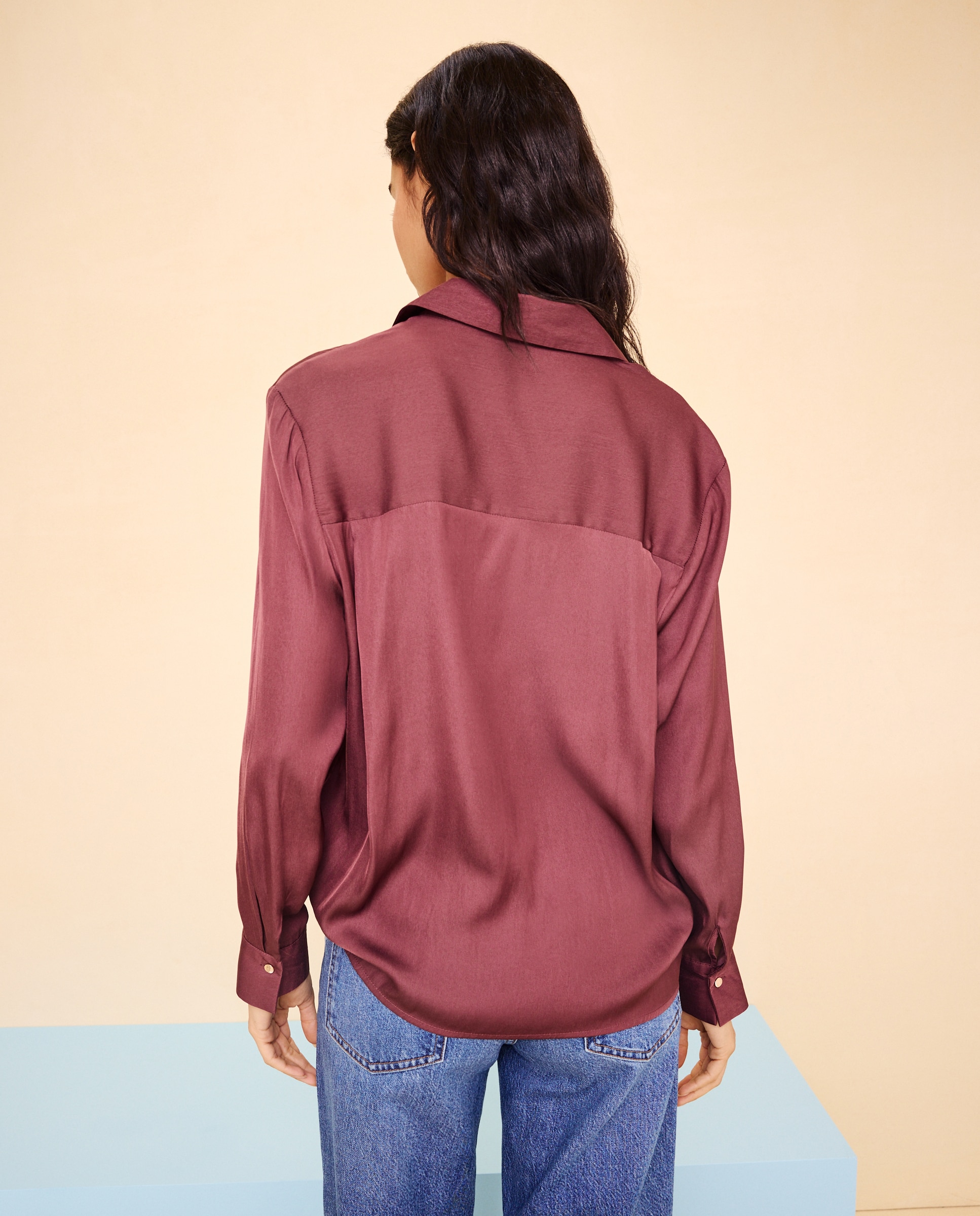 Camisa de mujer satinada - Easy Wear - Burdeos Burdeos-3