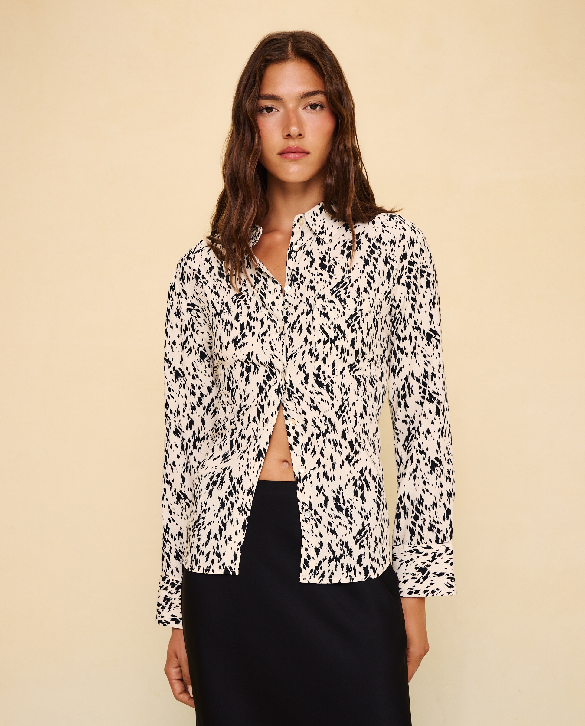 Camisa fluida lisa de mujer - Easy Wear - Marrón Marrón-1