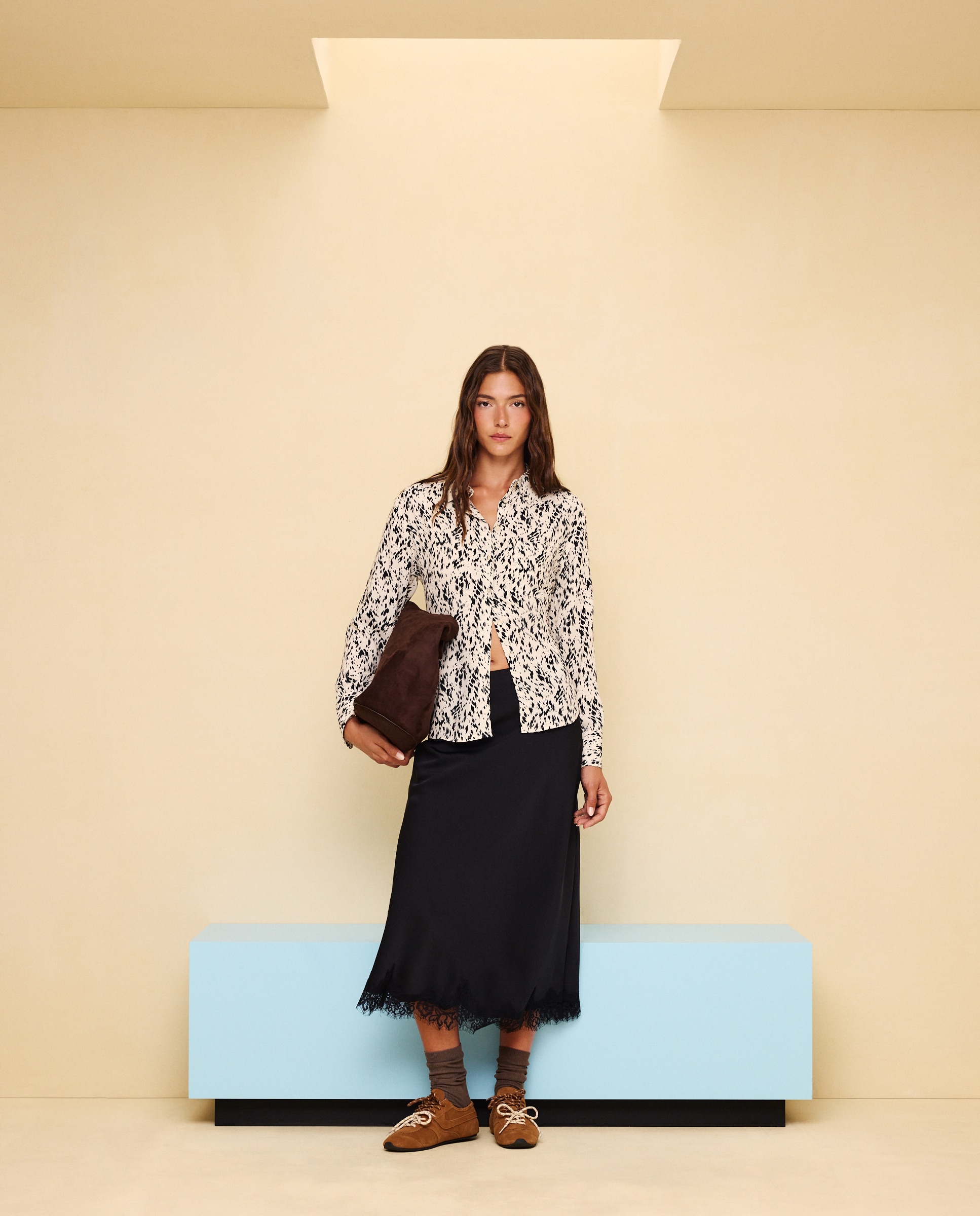 Camisa fluida lisa de mujer - Easy Wear - Marrón Marrón-2