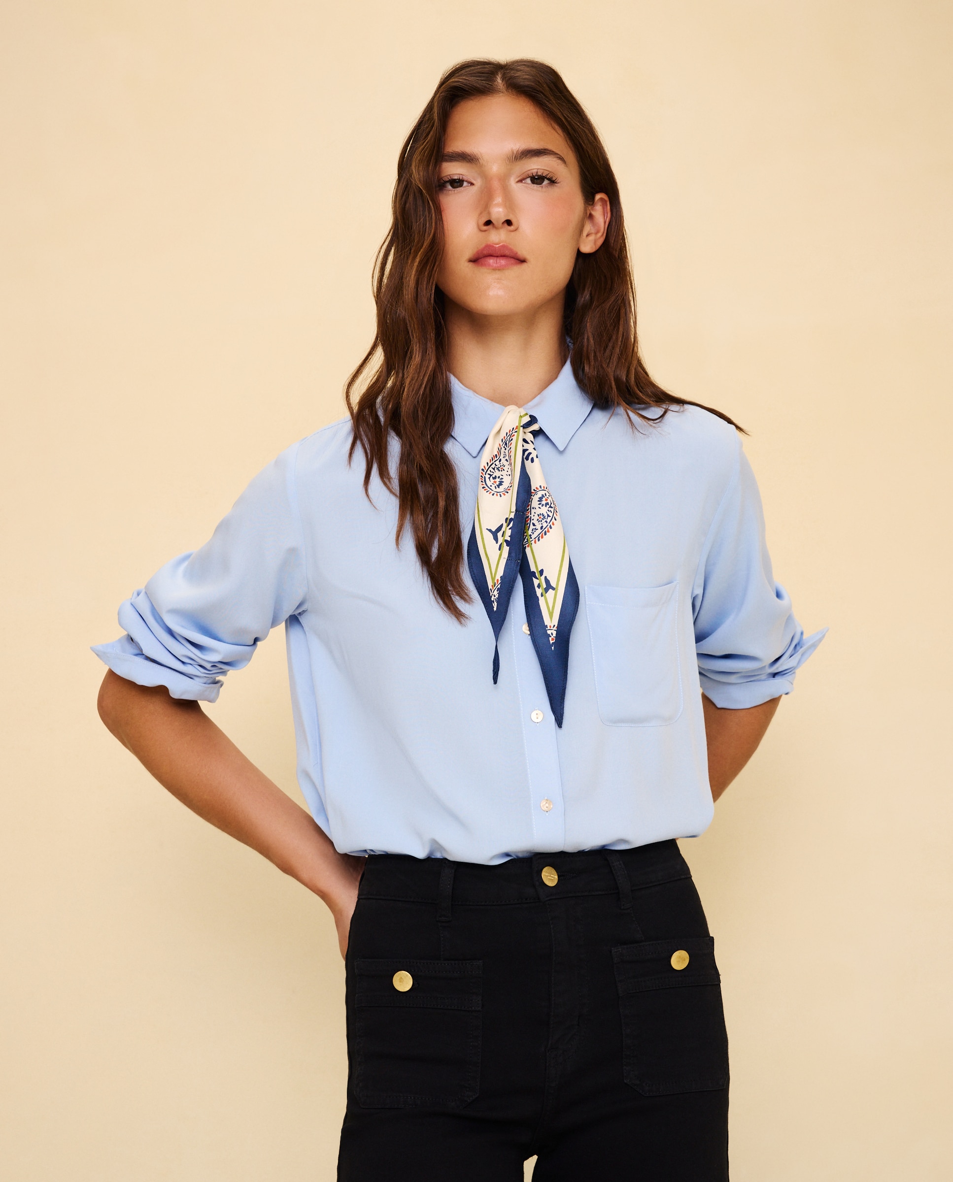 Camisa fluida lisa de mujer - Easy Wear - Blanco Blanco-1