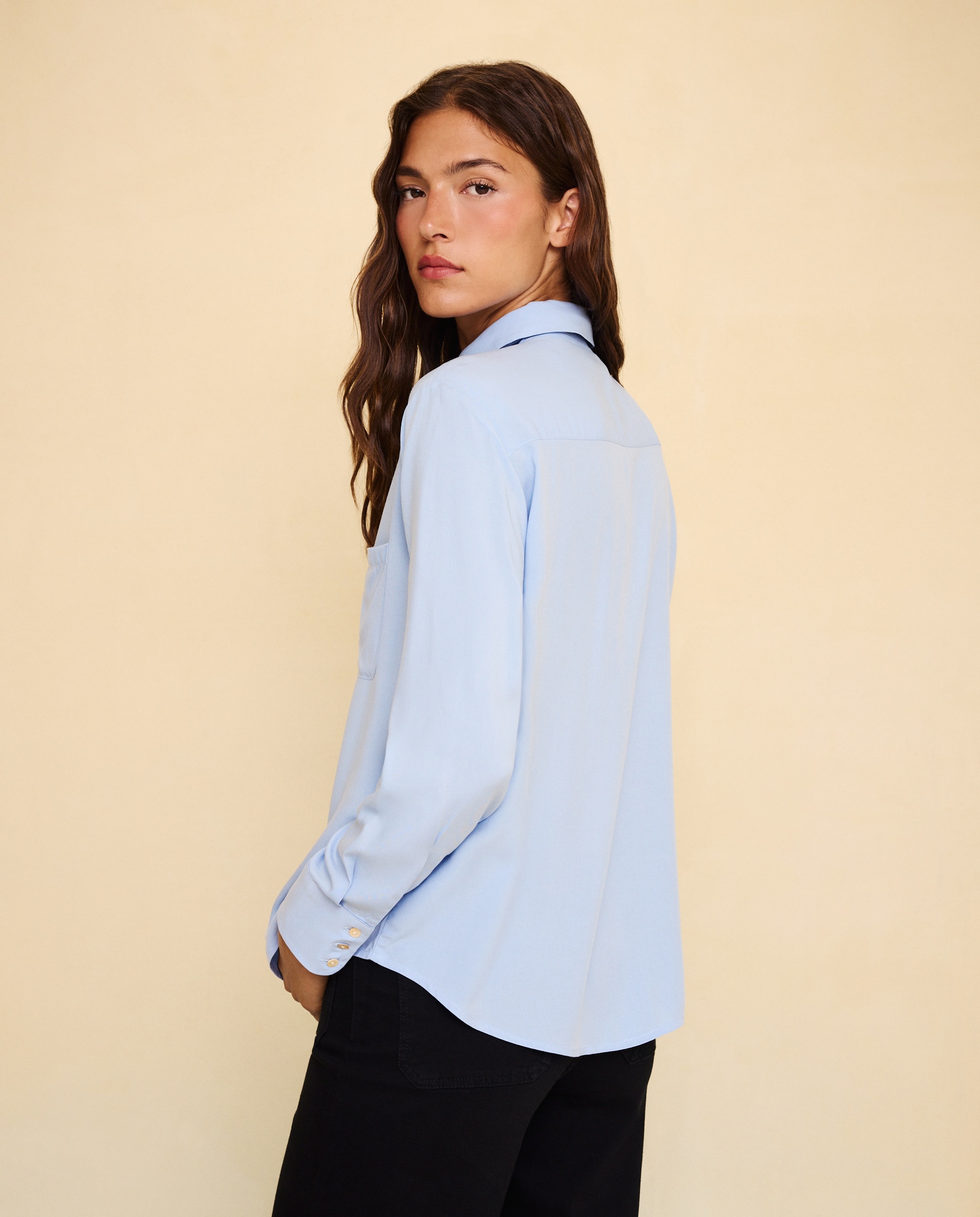 Camisa fluida lisa de mujer - Easy Wear - Blanco Blanco-3