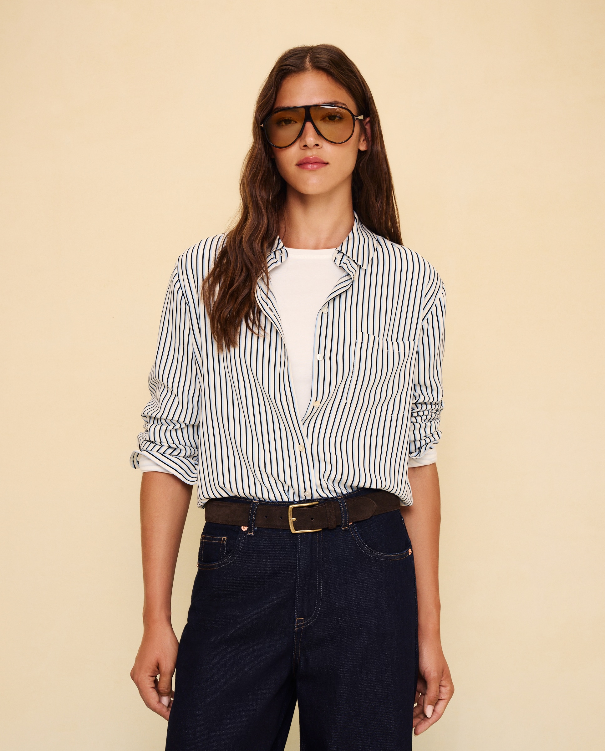 Camisa fluida lisa de mujer - Easy Wear - Azul Azul-1