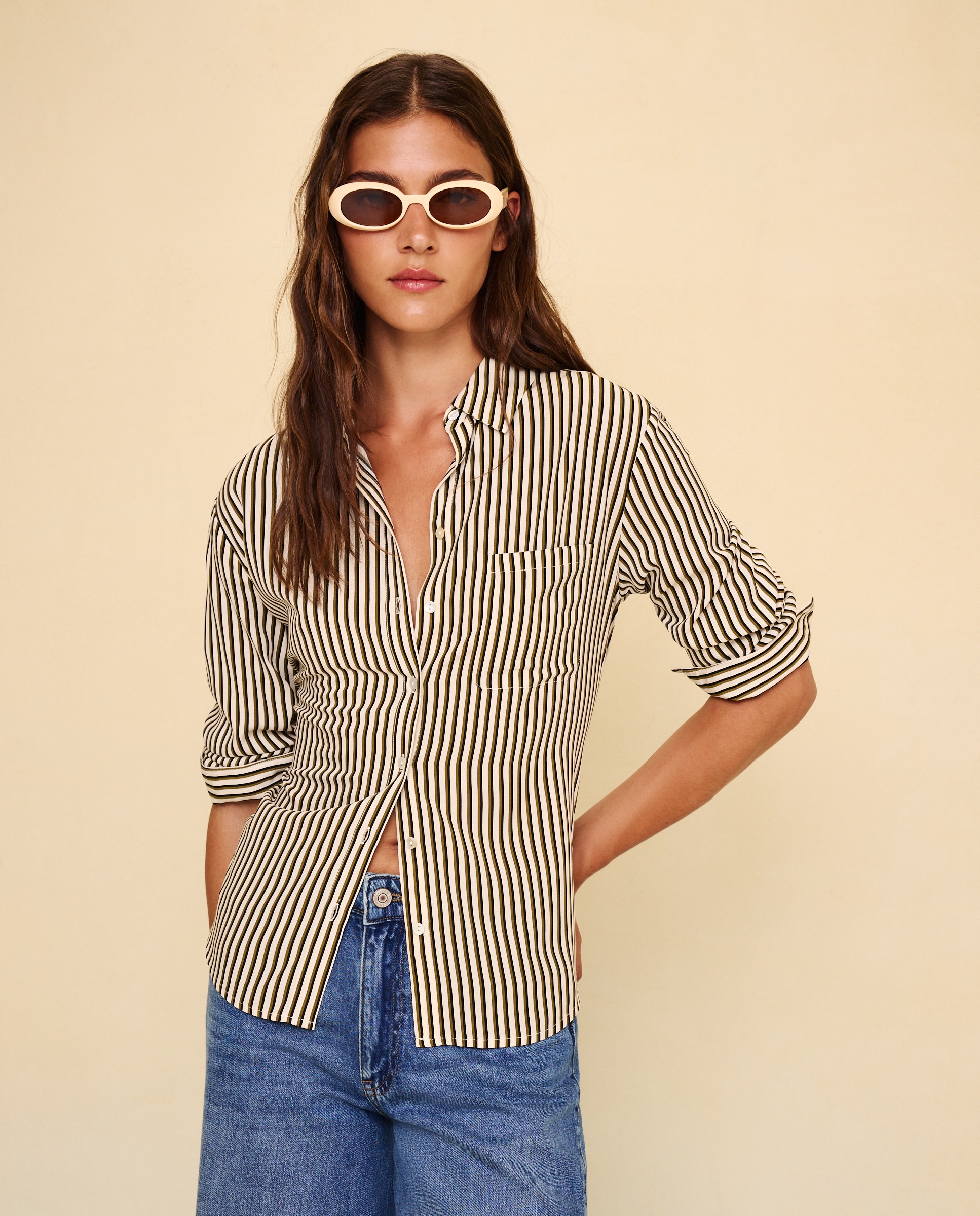 Camisa fluida lisa de mujer - Easy Wear - Verde Verde-2