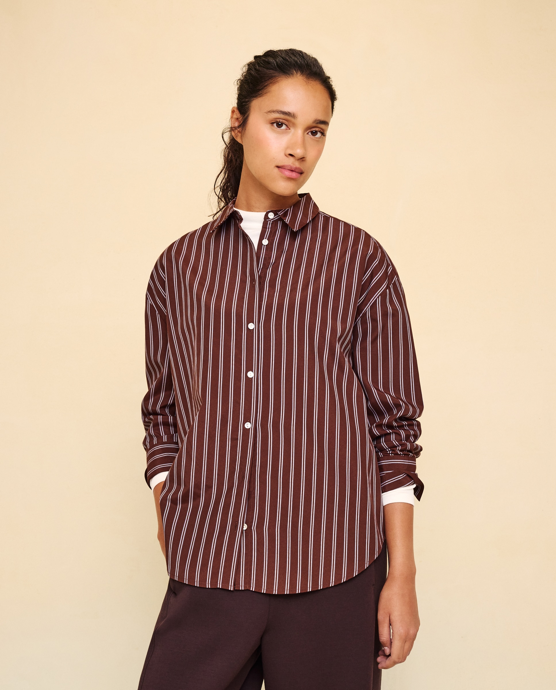Imagen 1 de Camisa fluida con estampado de rayas de mujer - Easy Wear - Marrón Marrón
