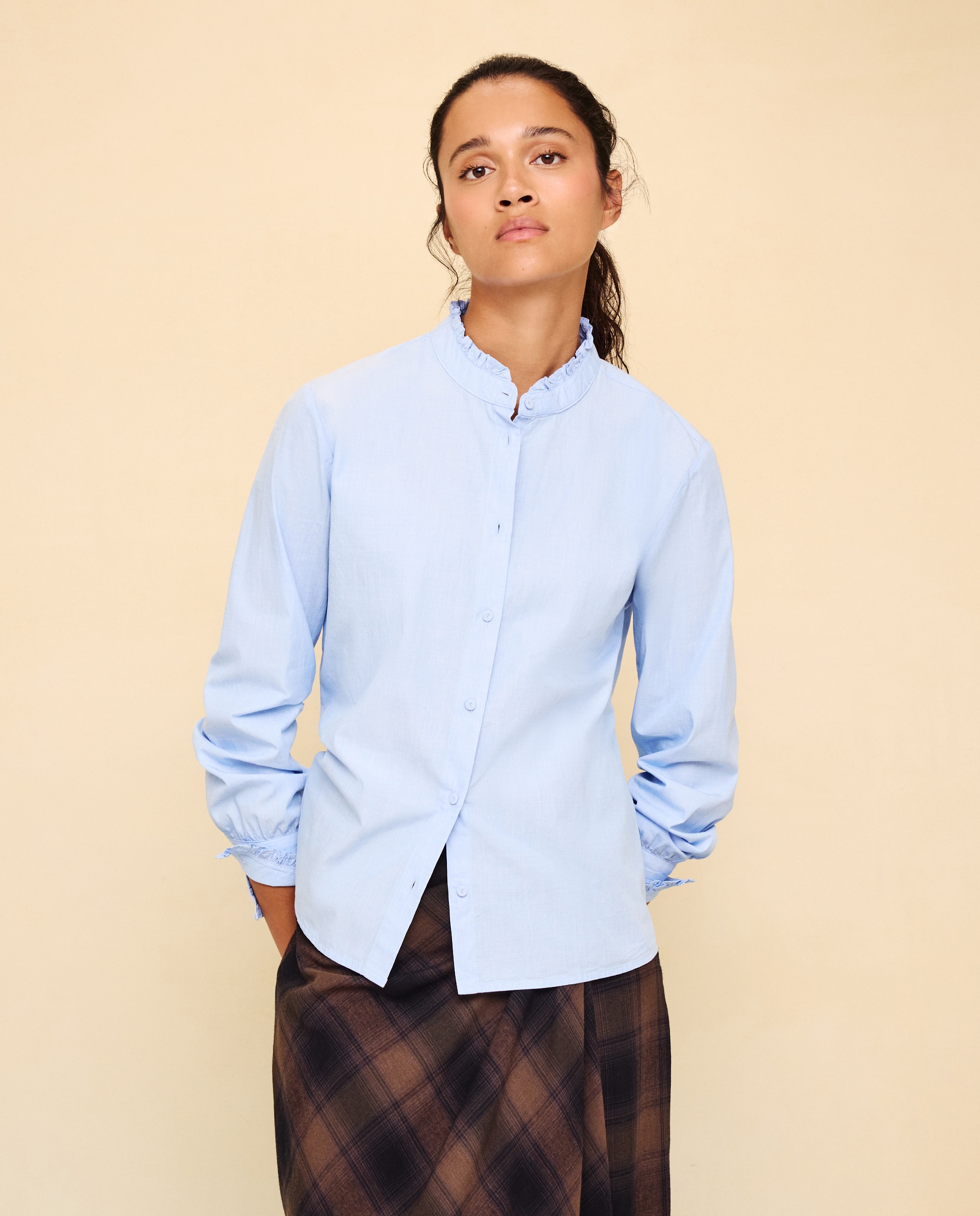 Camisa cuello volante de mujer - Easy Wear - 400 Azul 400 Azul-1