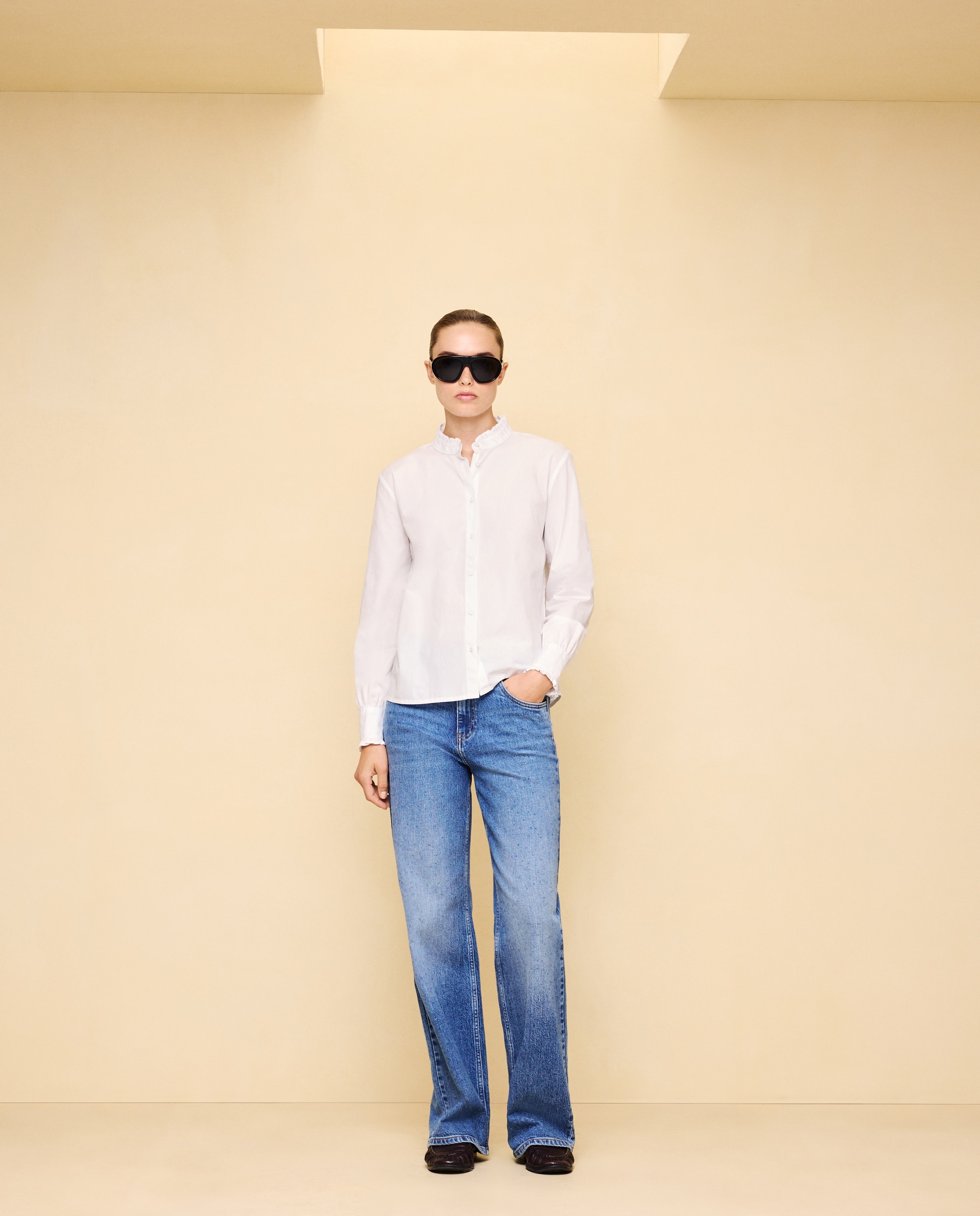 Camisa cuello volante de mujer - Easy Wear - Blanco Blanco-1