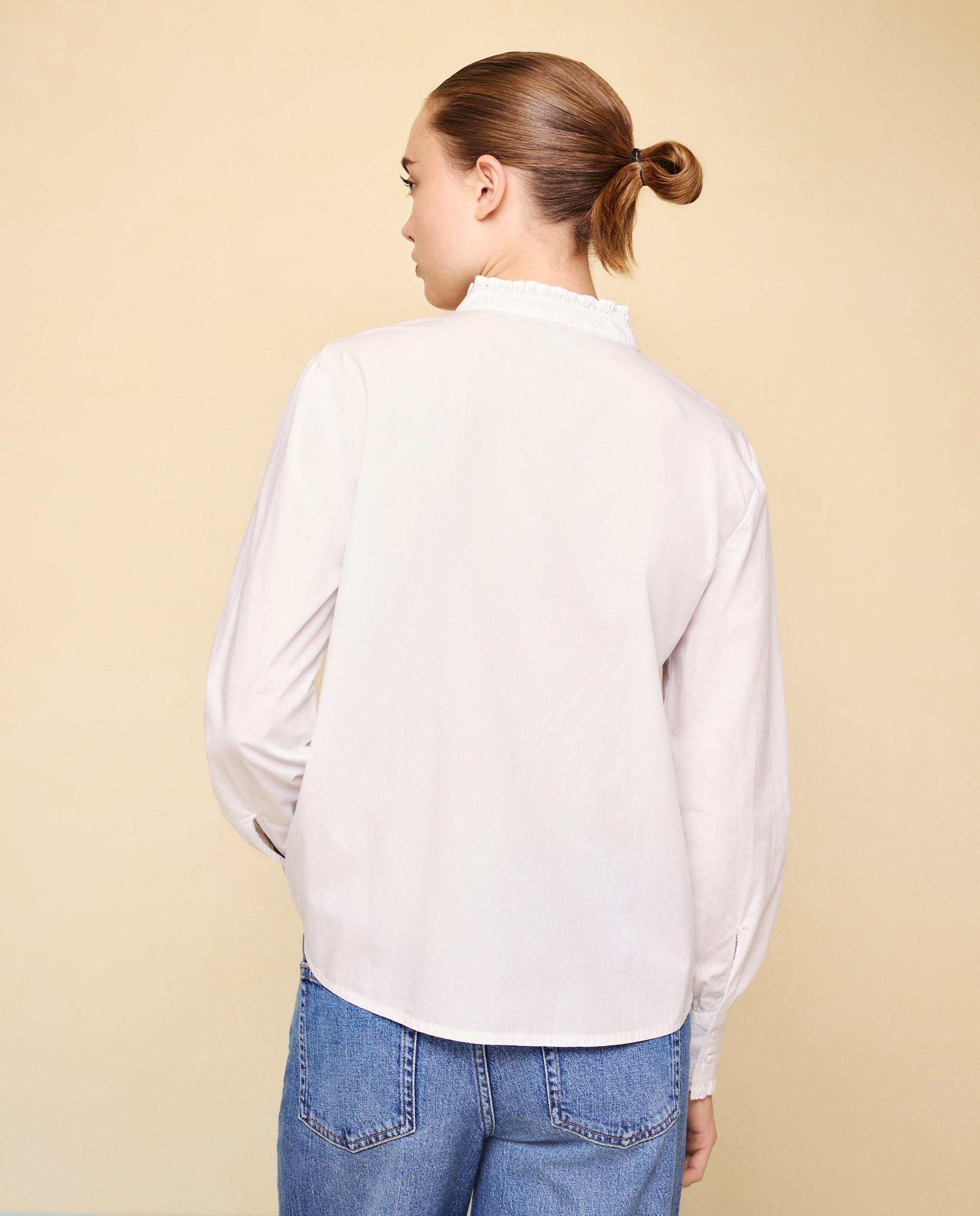 Camisa cuello volante de mujer - Easy Wear - Blanco Blanco-3