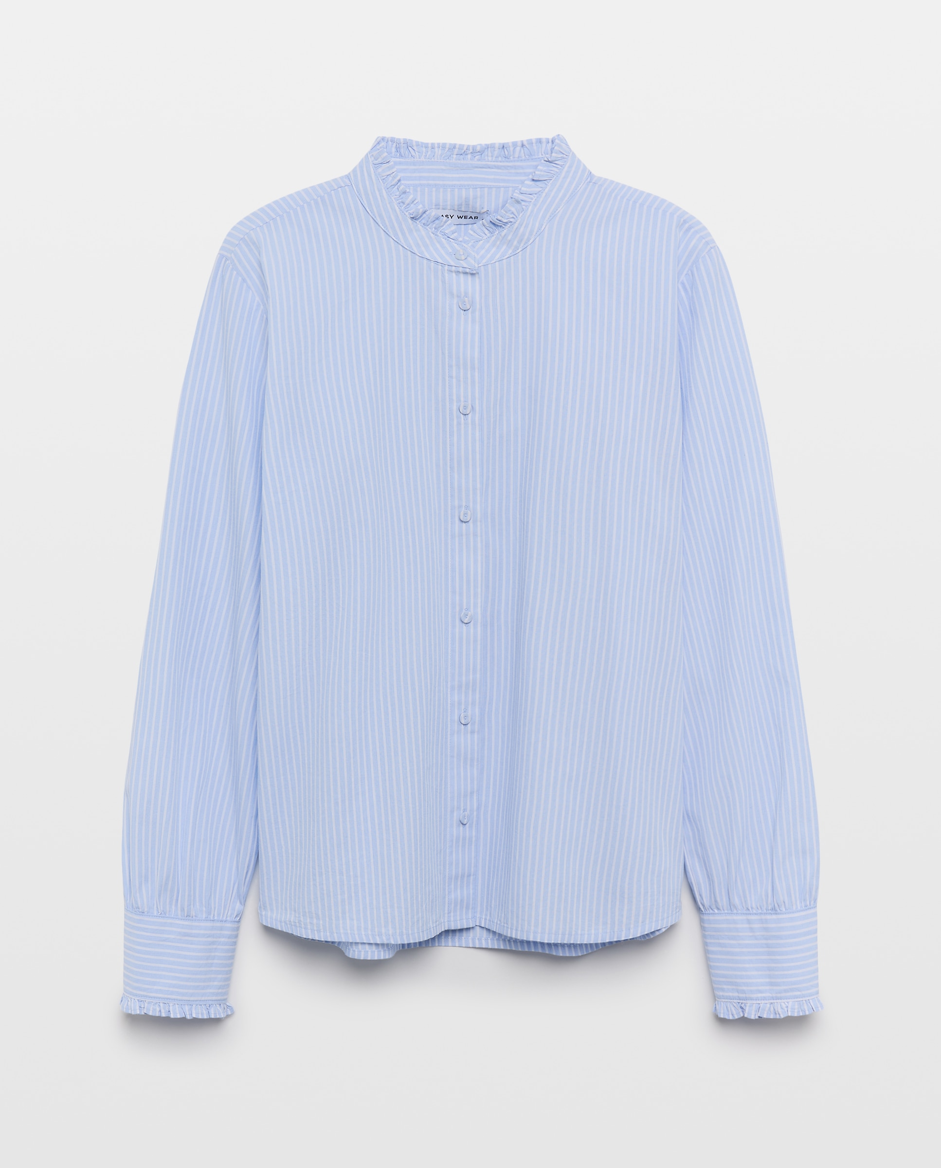 Camisa de Colarinho com Folho de Mulher Azul-4