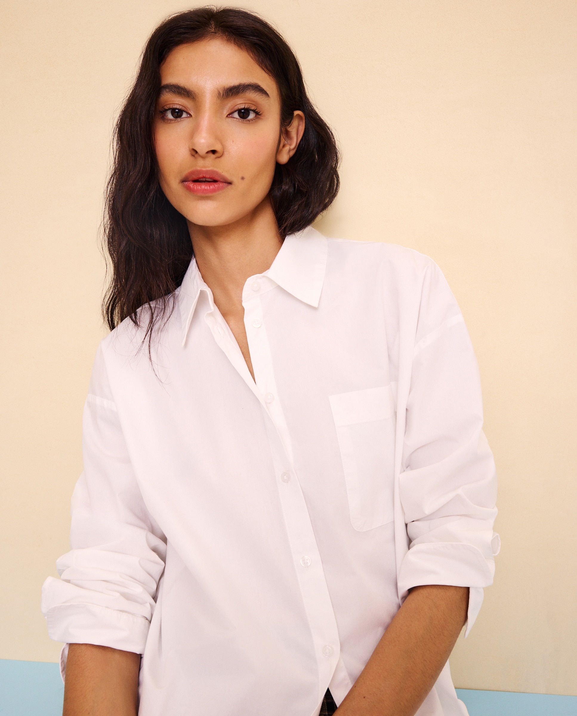 Camisa oversize lisa de mujer - Easy Wear - Blanco Blanco-1