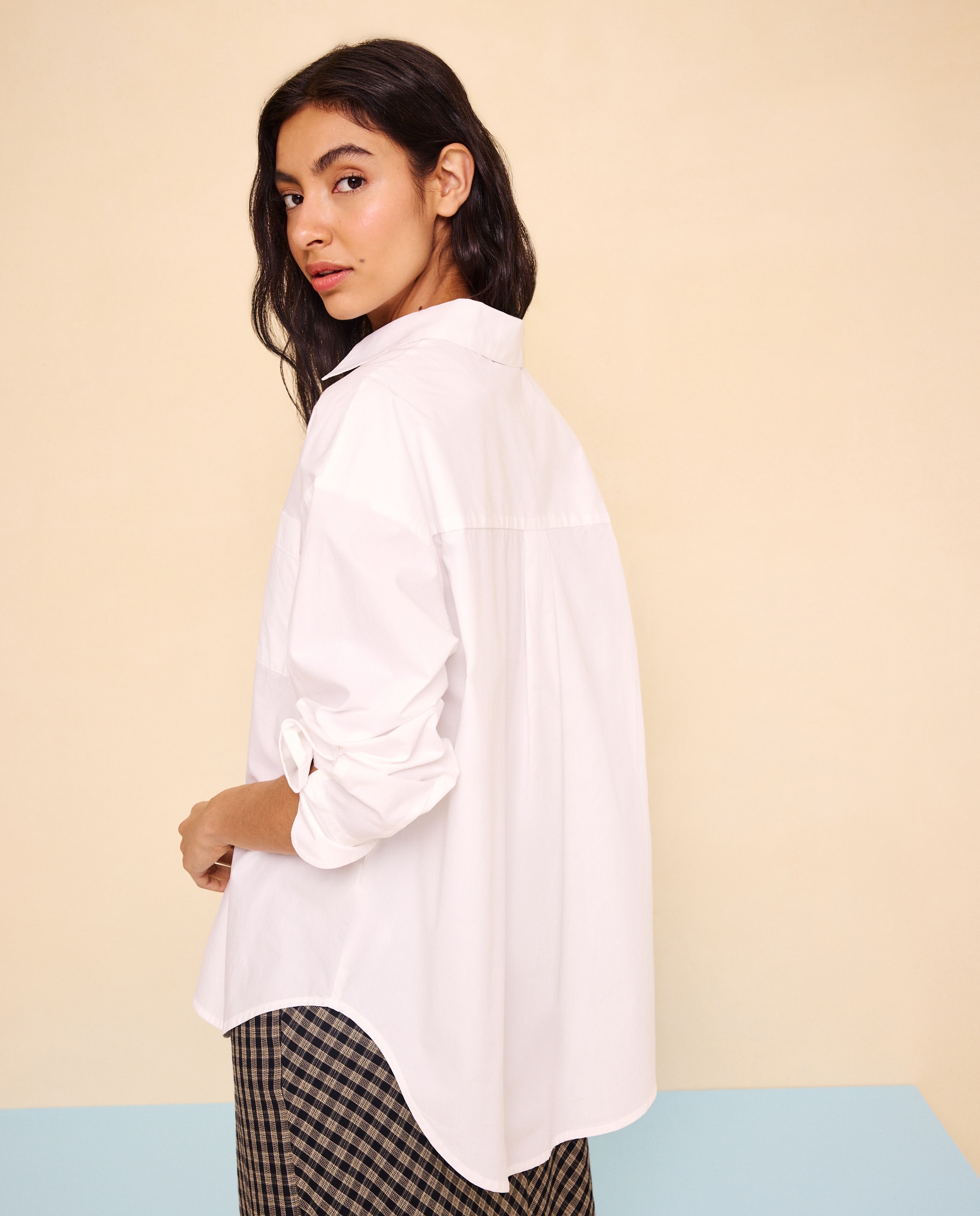 Camisa oversize lisa de mujer - Easy Wear - Blanco Blanco-3