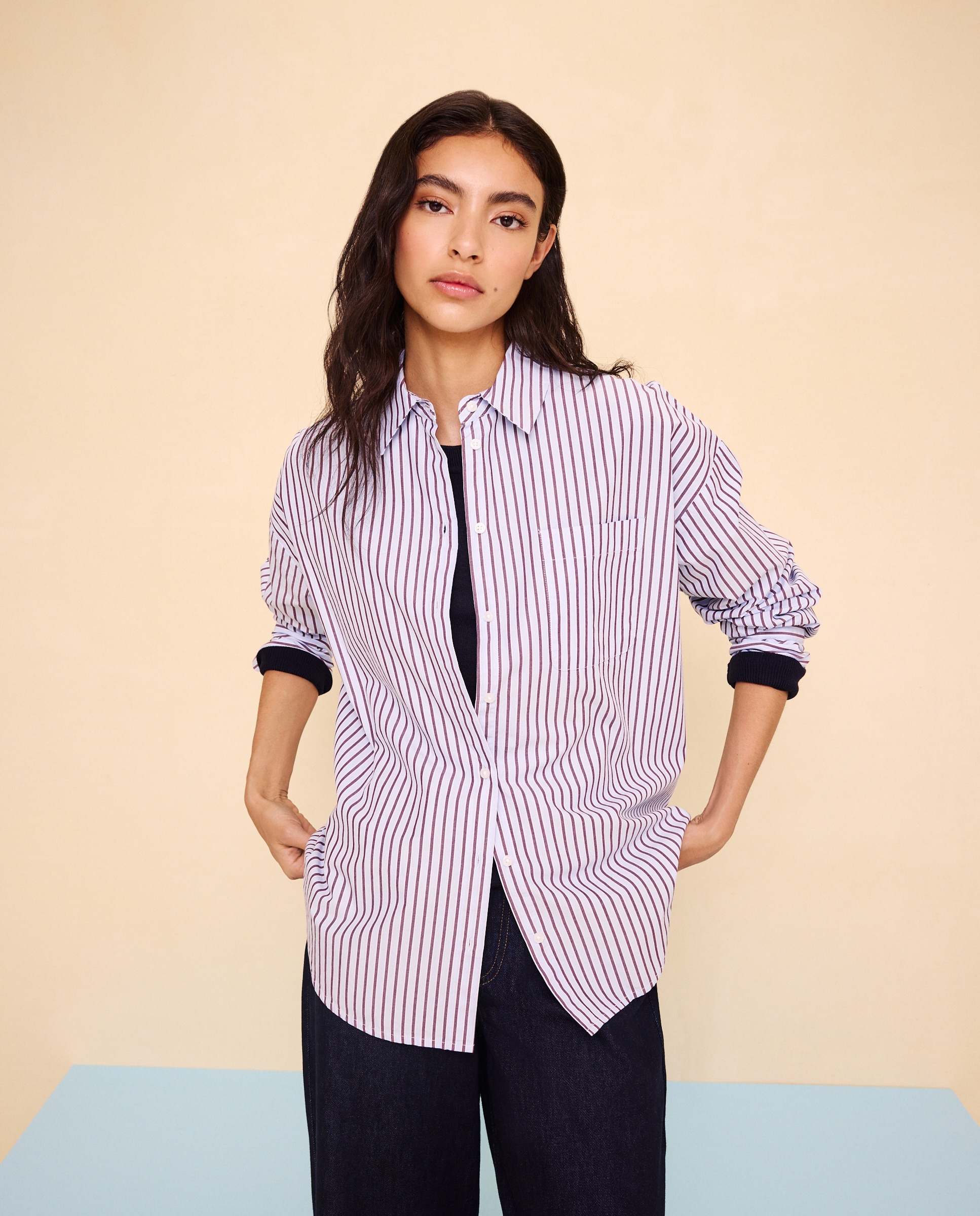 Camisa oversize lisa de mujer - Easy Wear - Azul marino Azul marino-1