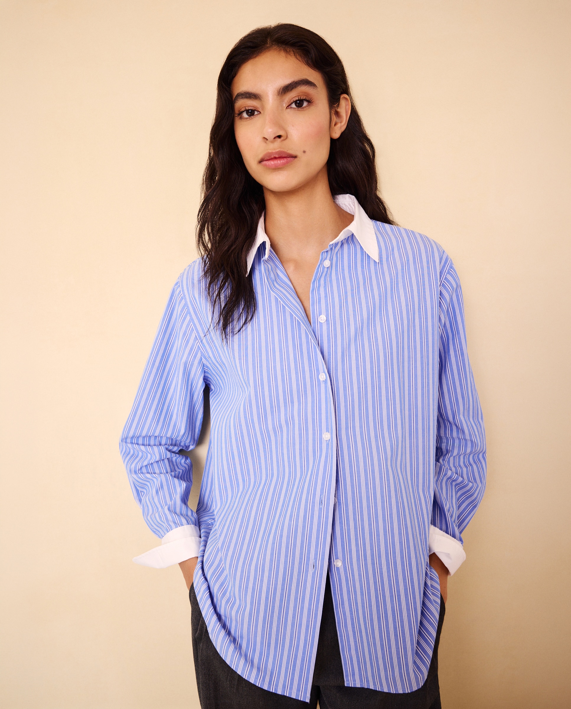 Camisa de manga larga estampada de mujer - Easy Wear - Azul Azul-1