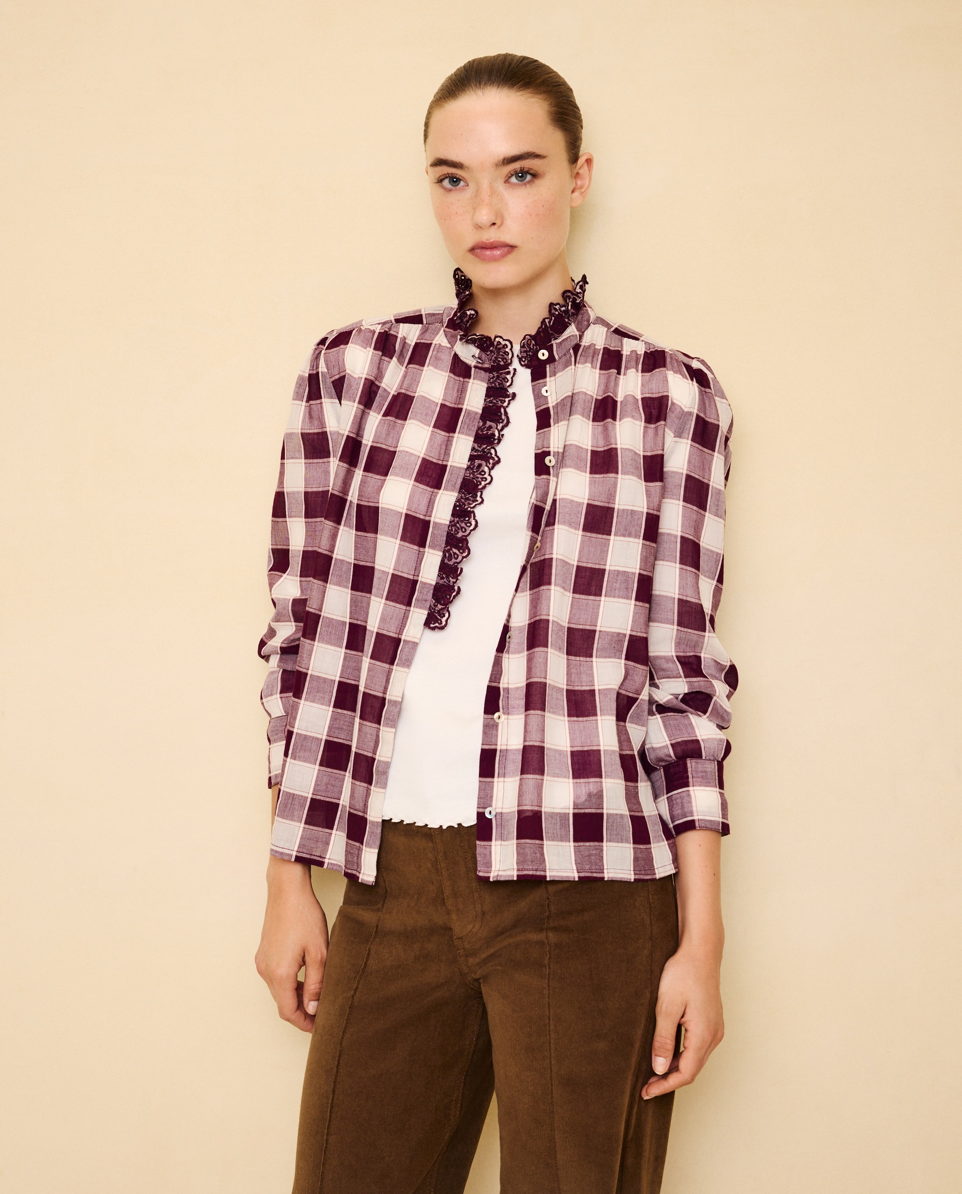 Camisa de mujer cuadros volante - Easy Wear - Rosa Rosa-2
