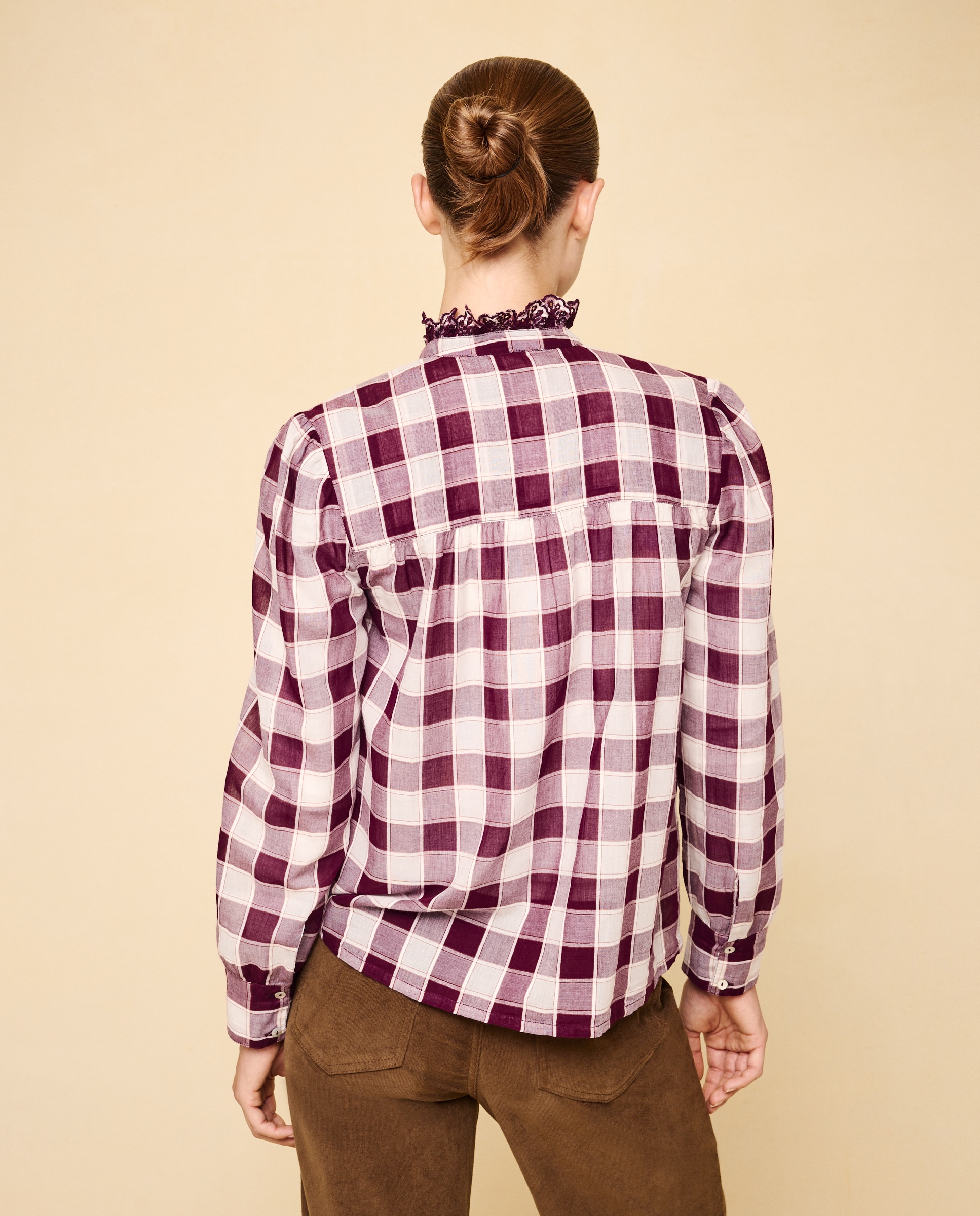 Camisa de mujer cuadros volante - Easy Wear - Rosa Rosa-3