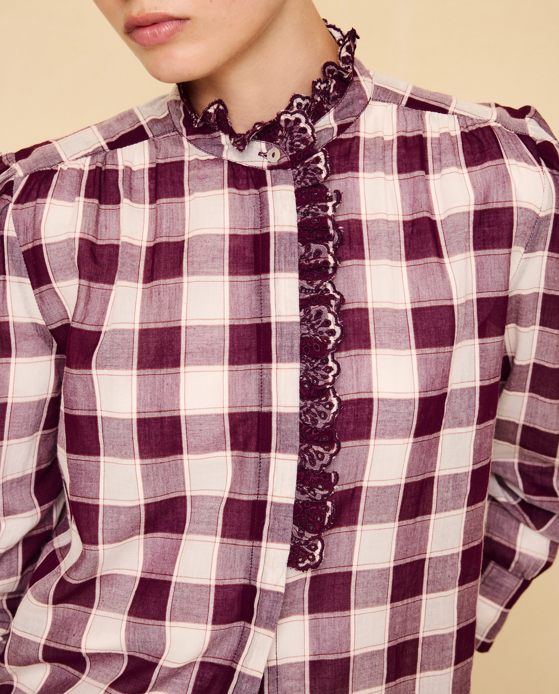Camisa de mujer cuadros volante - Easy Wear - Rosa Rosa-4