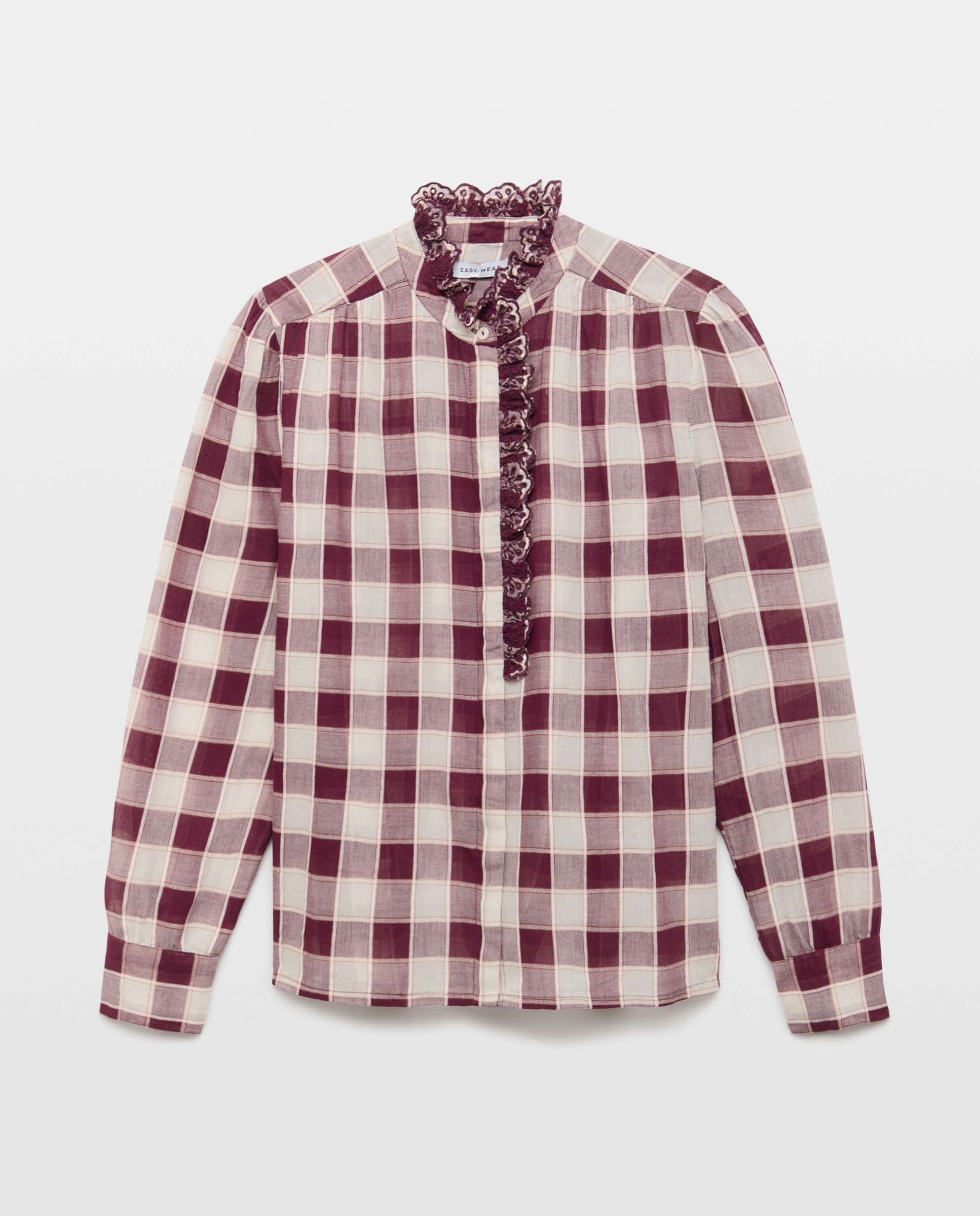 Camisa de mujer cuadros volante - Easy Wear - Rosa Rosa-5