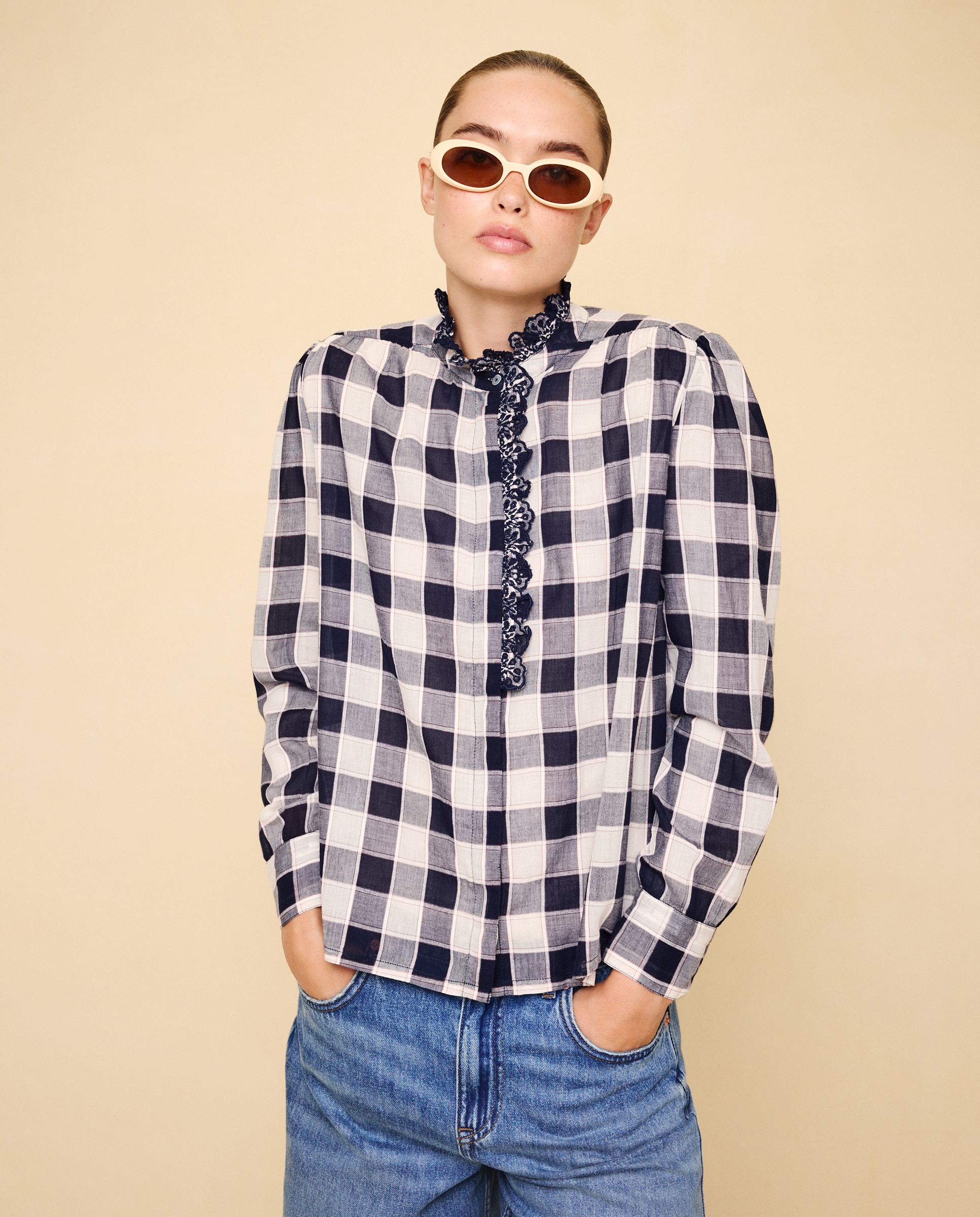 Camisa de mujer cuadros volante - Easy Wear - Azul Azul-1