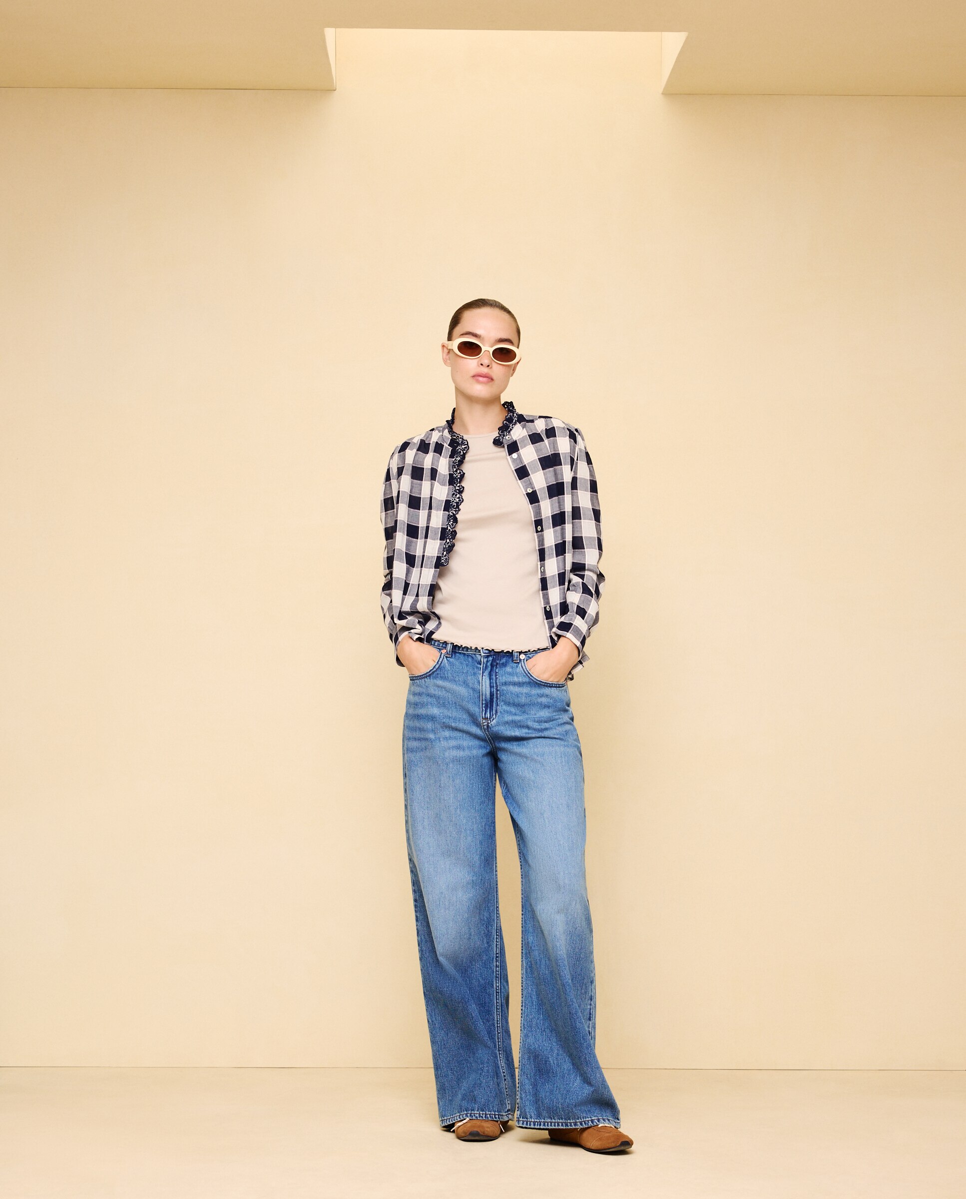 Camisa de mujer cuadros volante - Easy Wear - Azul Azul-2