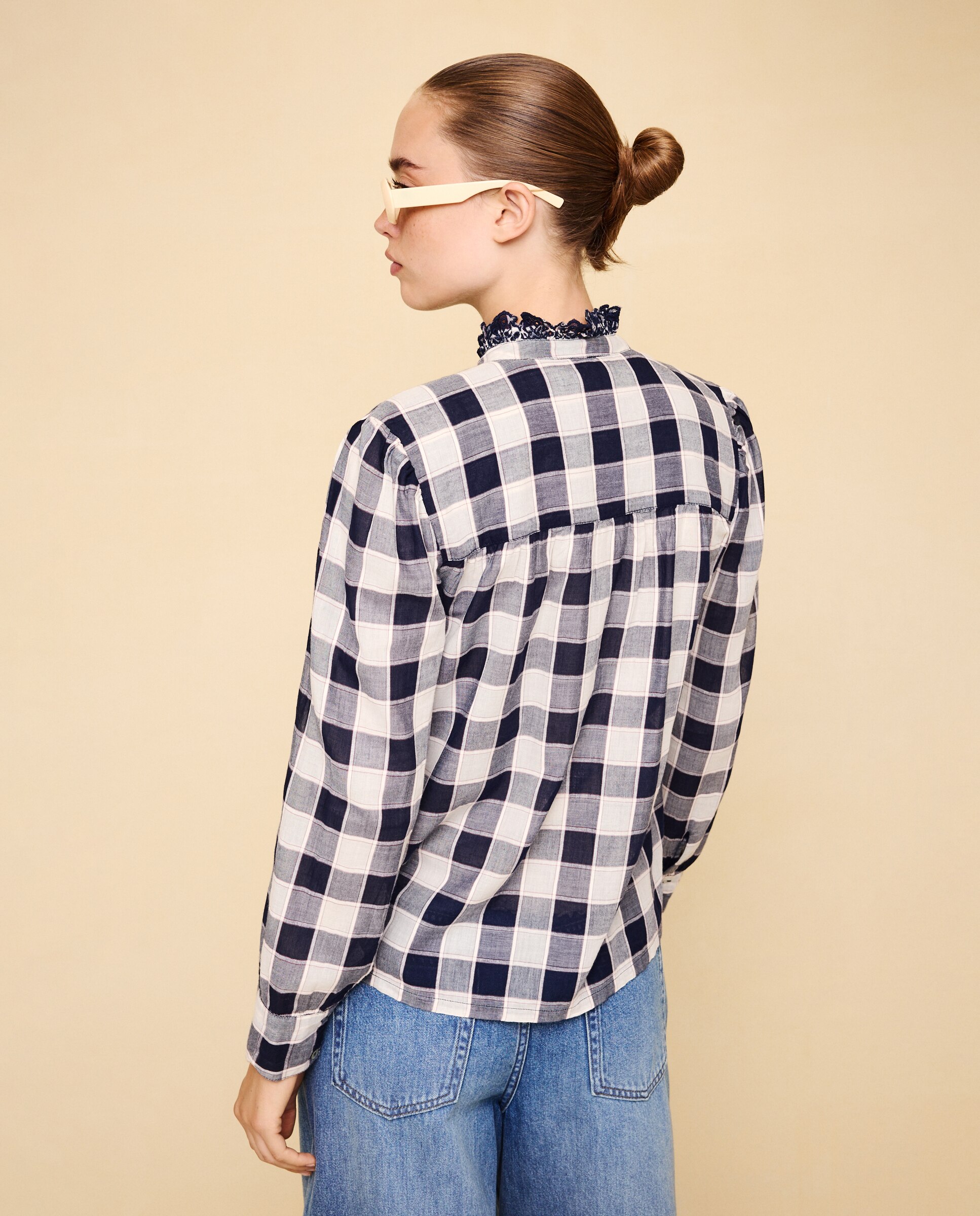 Camisa de mujer cuadros volante - Easy Wear - Azul Azul-3
