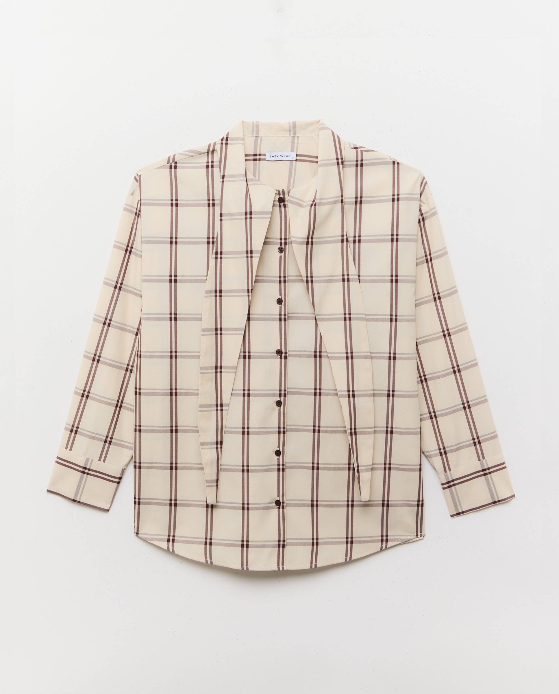 Camisa aos Quadrados com Laço Branco-4