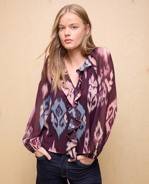 Imagem 0 de Blusa estampada com folhos