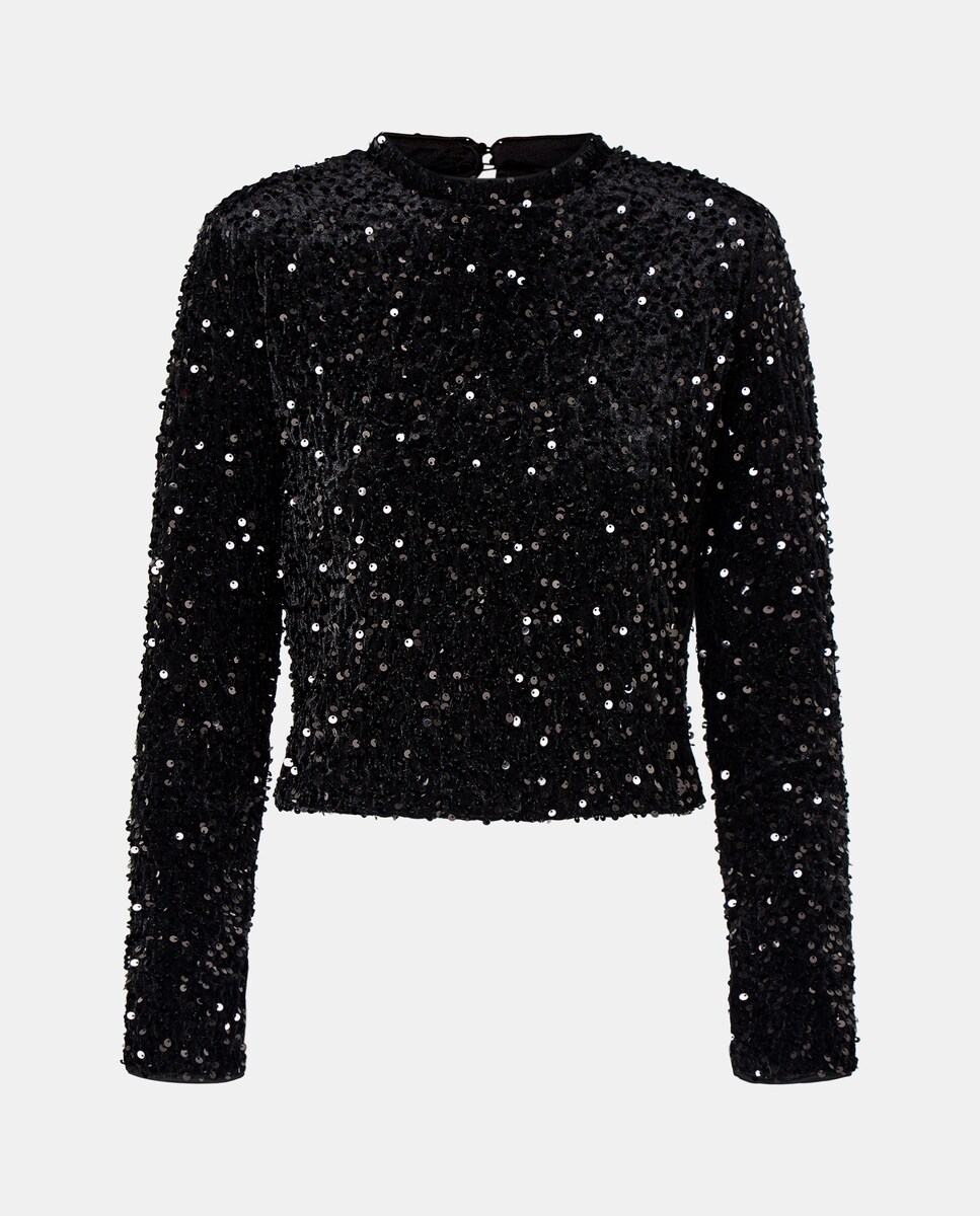 Top de mulher com lantejoulas Preto-5