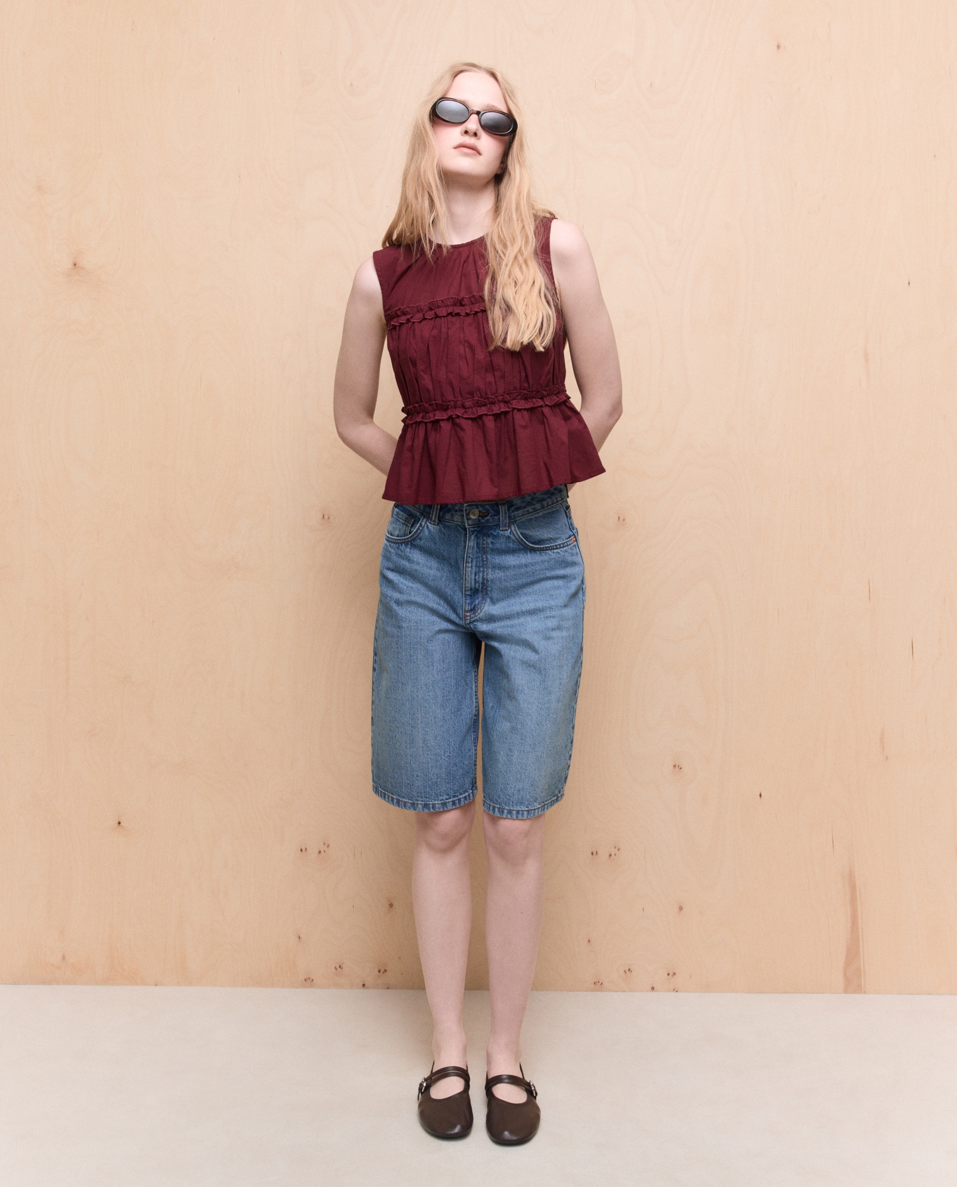 Top sin mangas liso de mujer - Easy Wear - Burdeos Burdeos-2