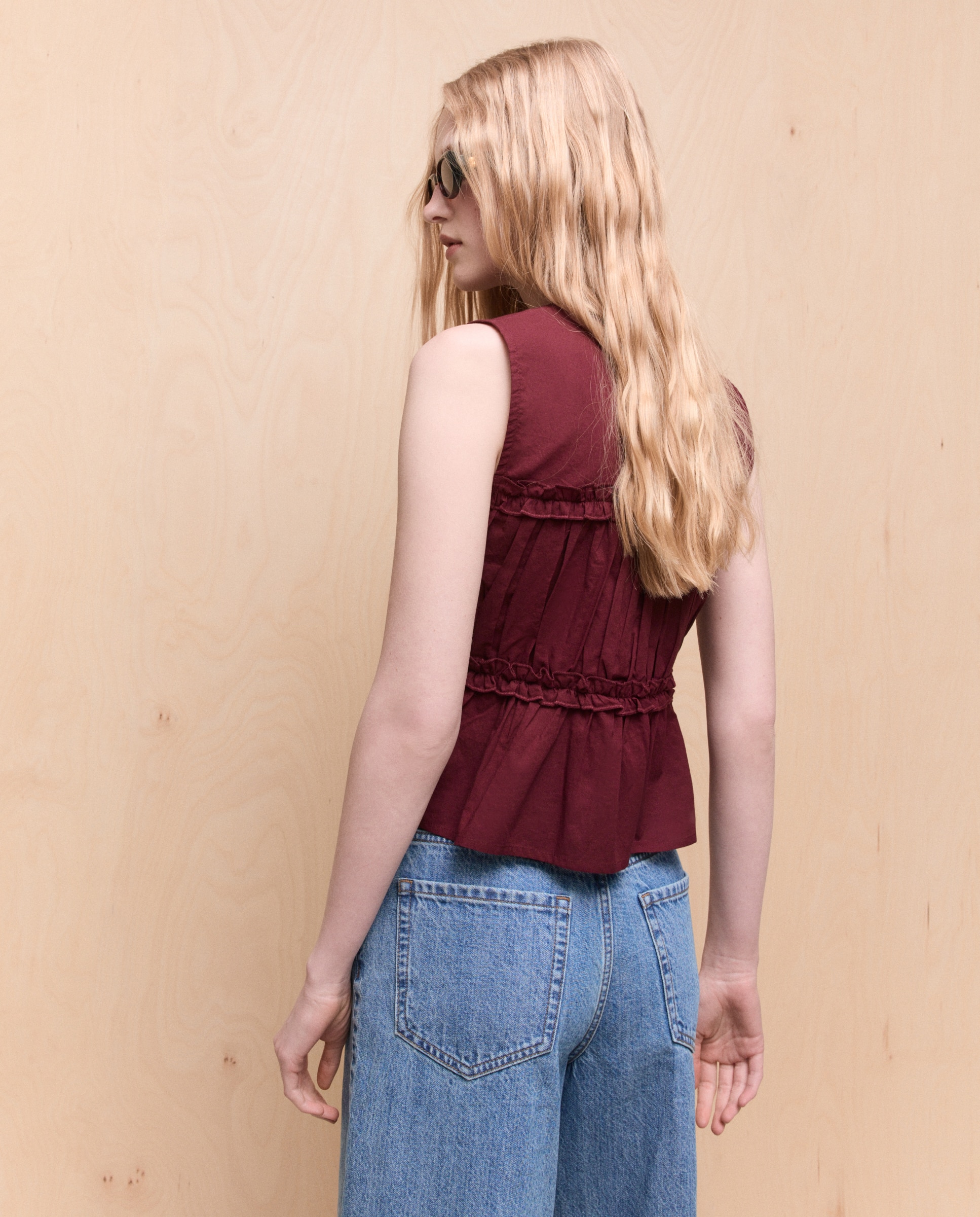 Top sin mangas liso de mujer - Easy Wear - Burdeos Burdeos-3