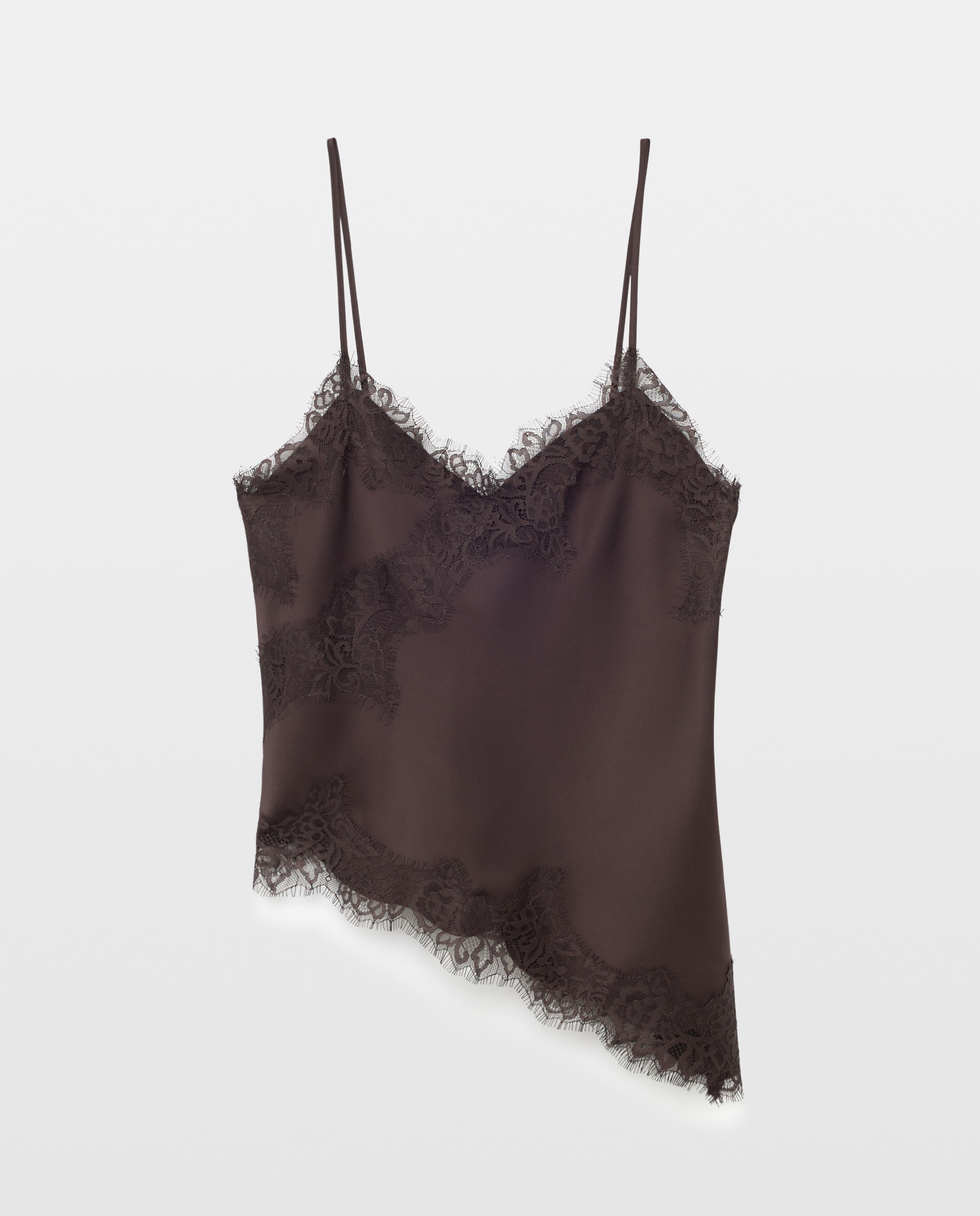 Top de mujer satinado tirantes encaje - Easy Wear - Marrón Marrón-4