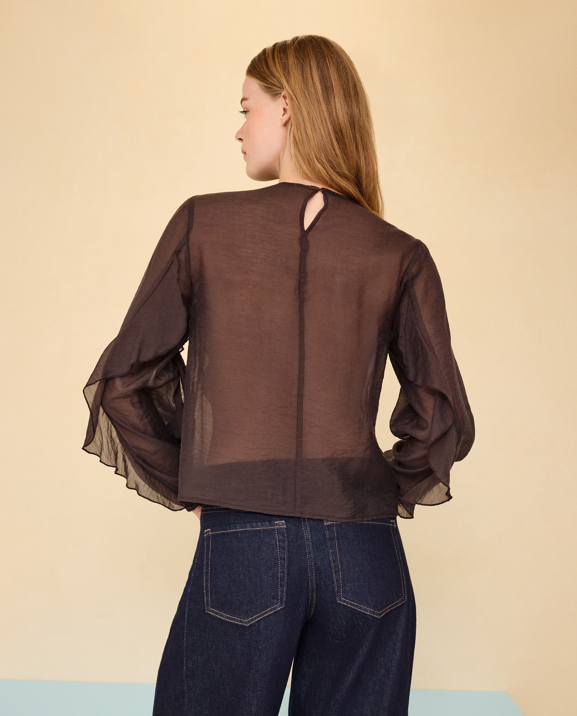 Blusa de mujer con volantes - Easy Wear - Marrón Marrón-3
