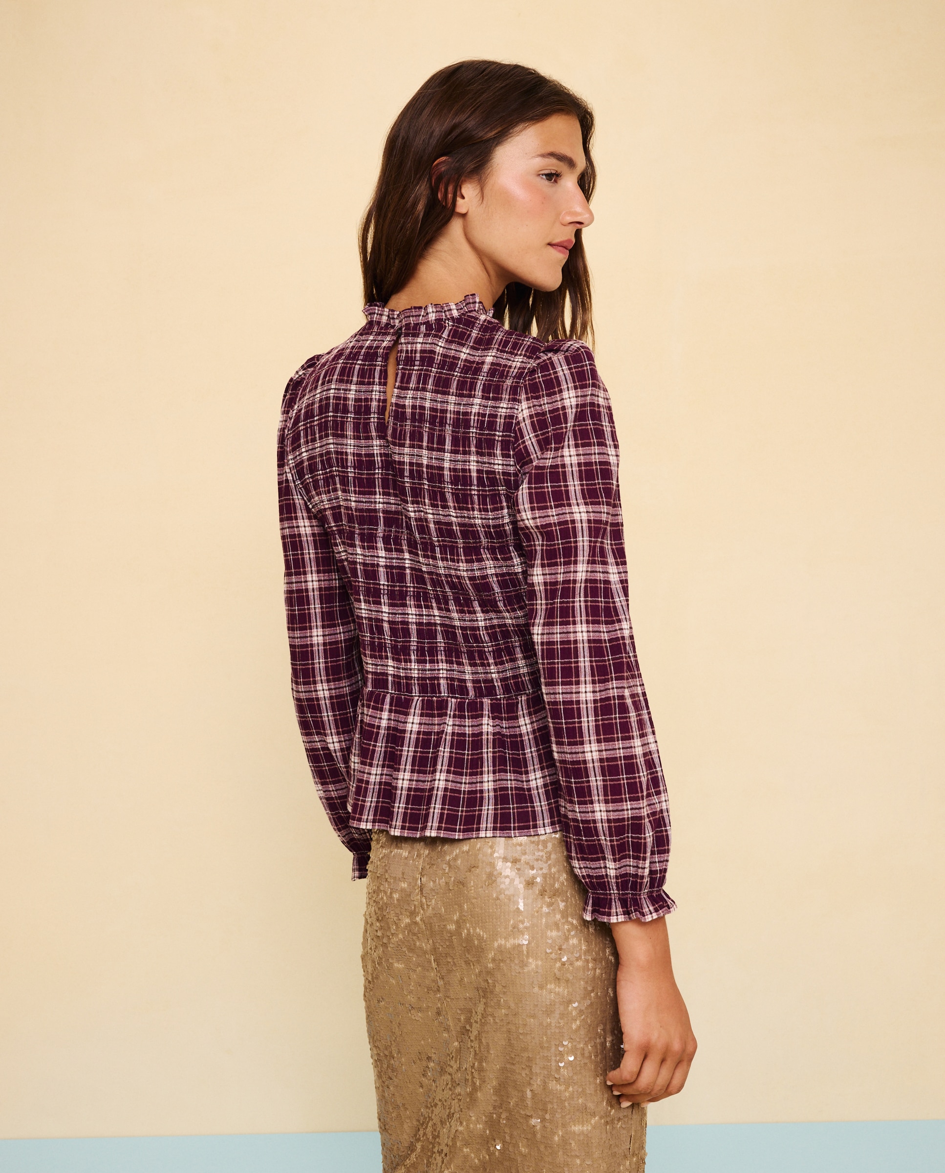 Top de mujer cuadros con nido de abeja - Easy Wear - Rosa Rosa-3
