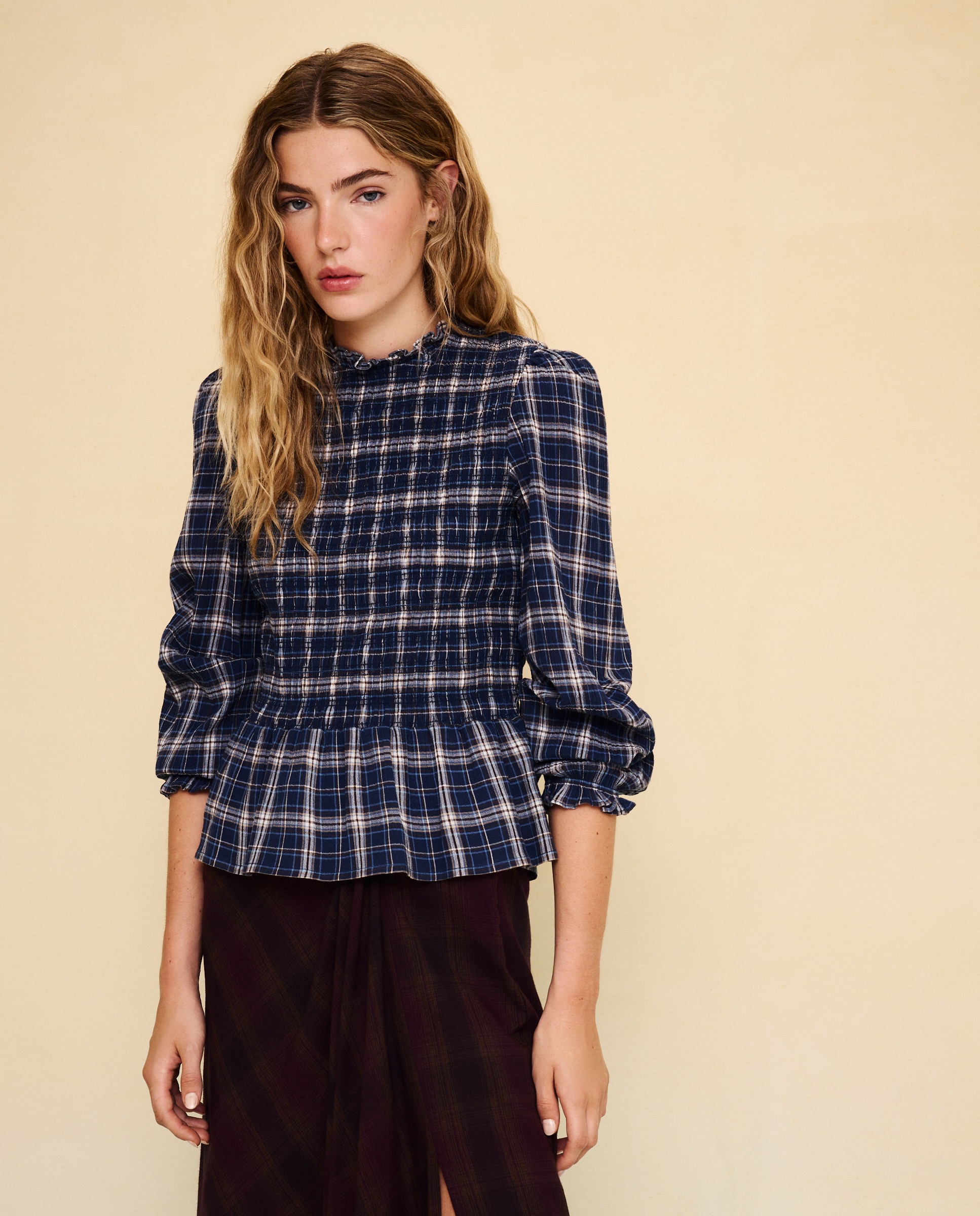 Top de mujer cuadros con nido de abeja - Easy Wear - Azul Azul-3
