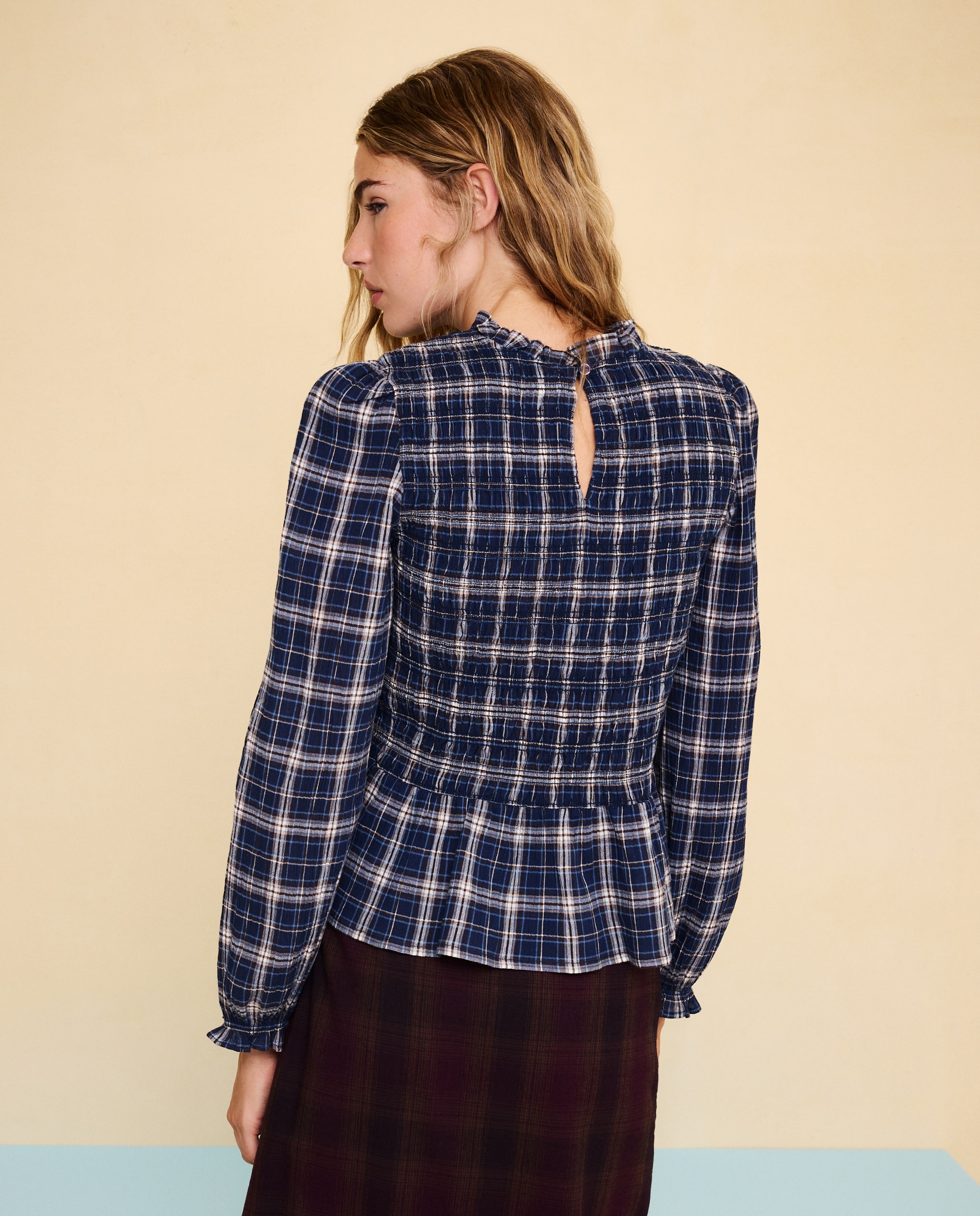 Top de mujer cuadros con nido de abeja - Easy Wear - Azul Azul-4