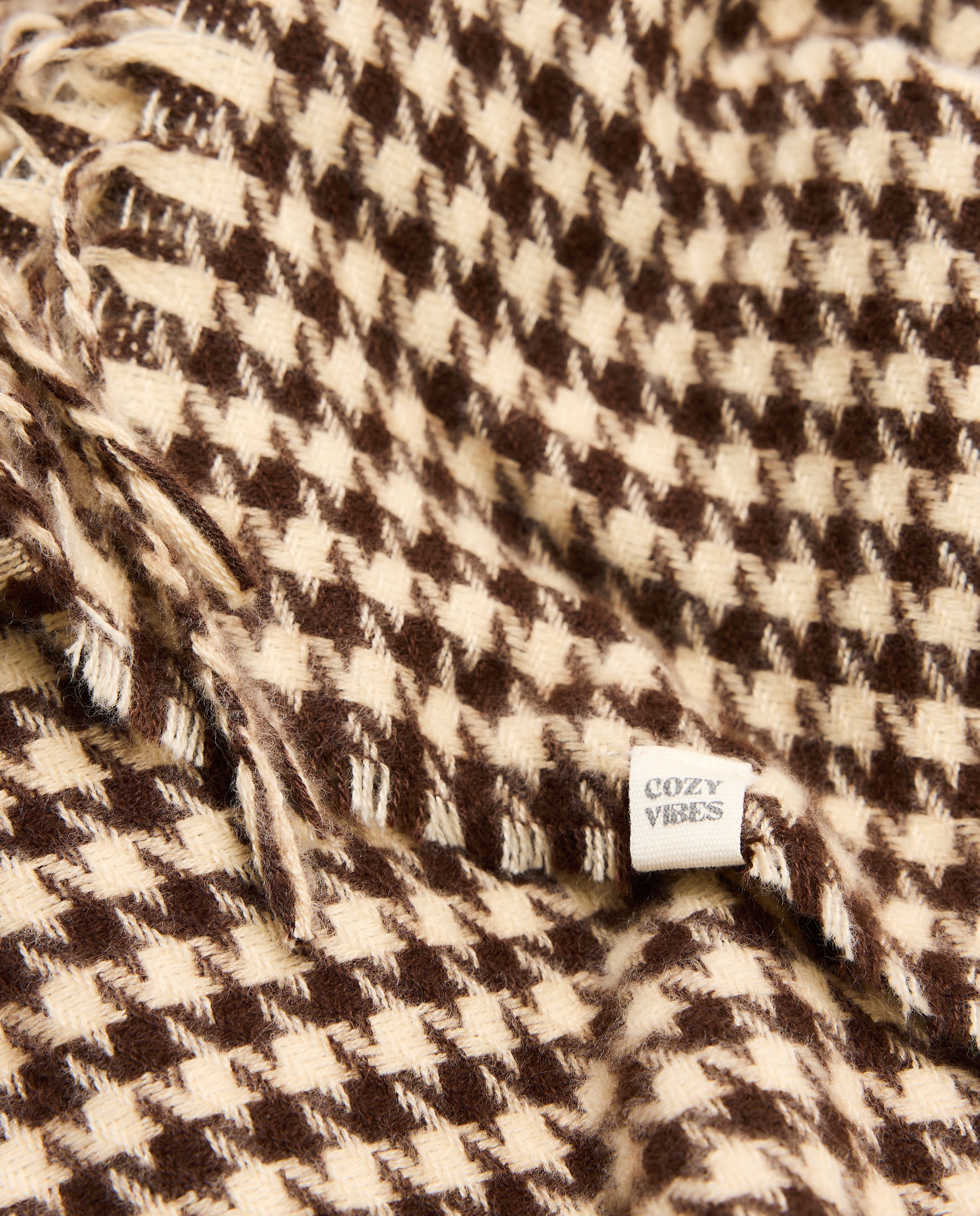Cachecol Fino com Padrão Houndstooth Castanho-3