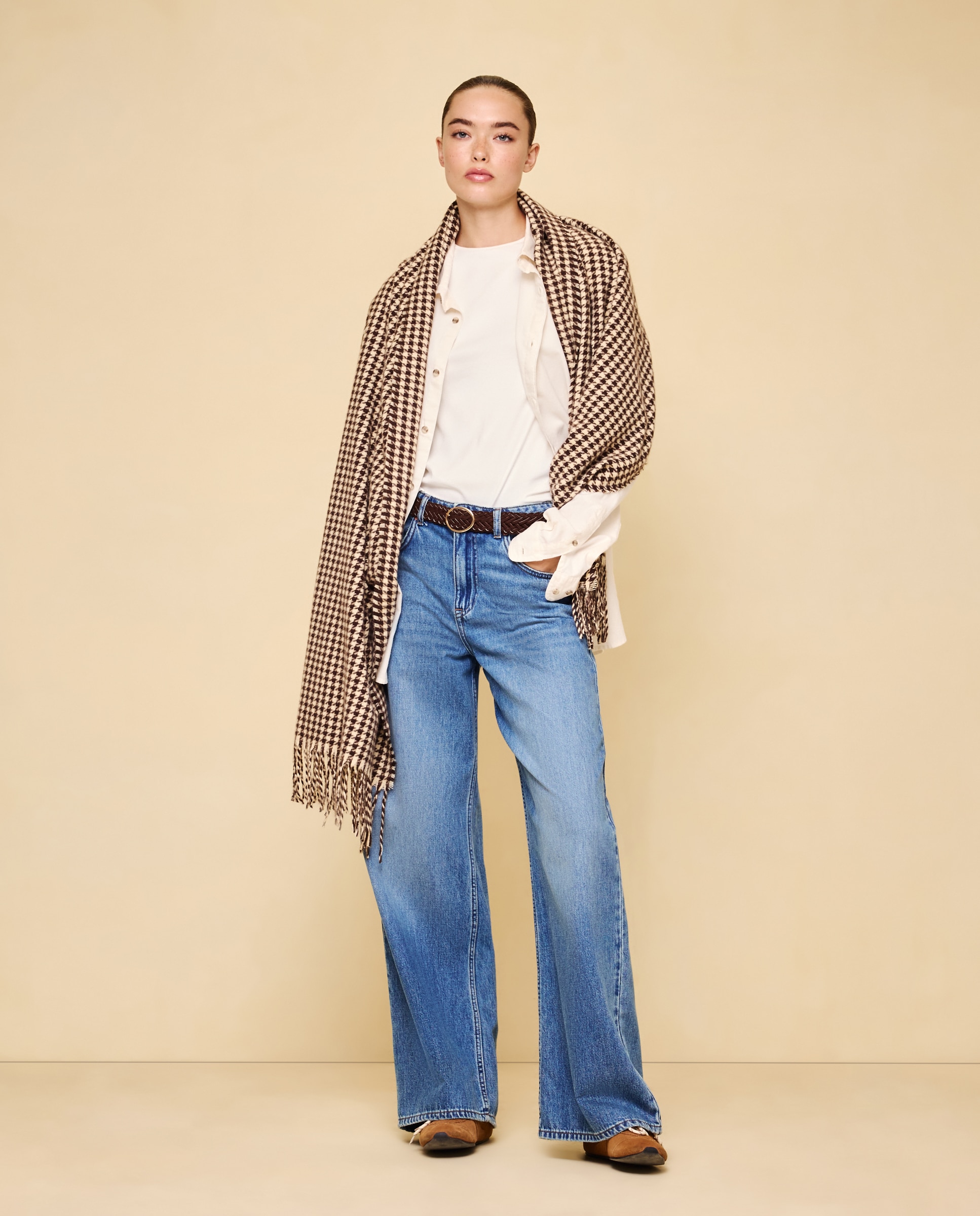 Bufanda fina pata gallo de mujer - Easy Wear - Marrón Marrón-4