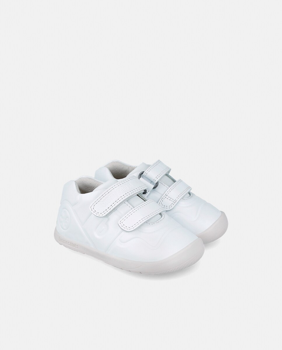Sapatilhas Unissexo em Pele com Velcro Duplo Branco-2
