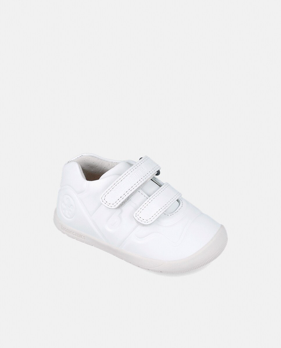 Sapatilhas Unissexo em Pele com Velcro Duplo Branco-4