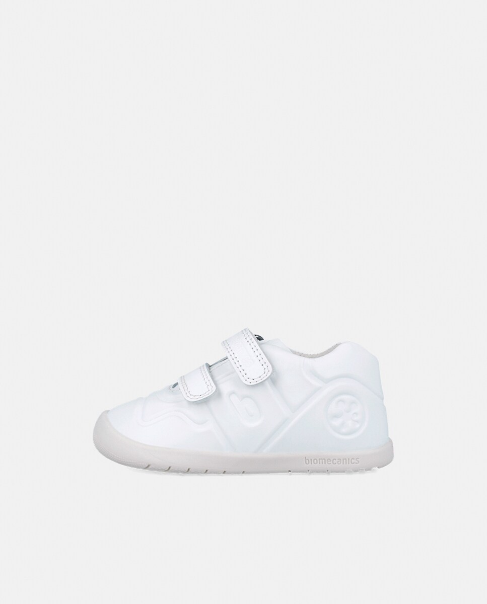 Sapatilhas Unissexo em Pele com Velcro Duplo Branco-5