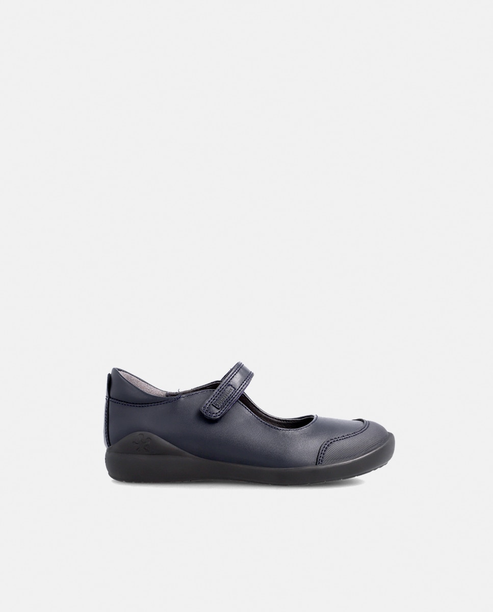 Imagem 0 de Sapatos de Presilha de Bebé de Pele com Biqueira Reforçada - Azul-Marinho