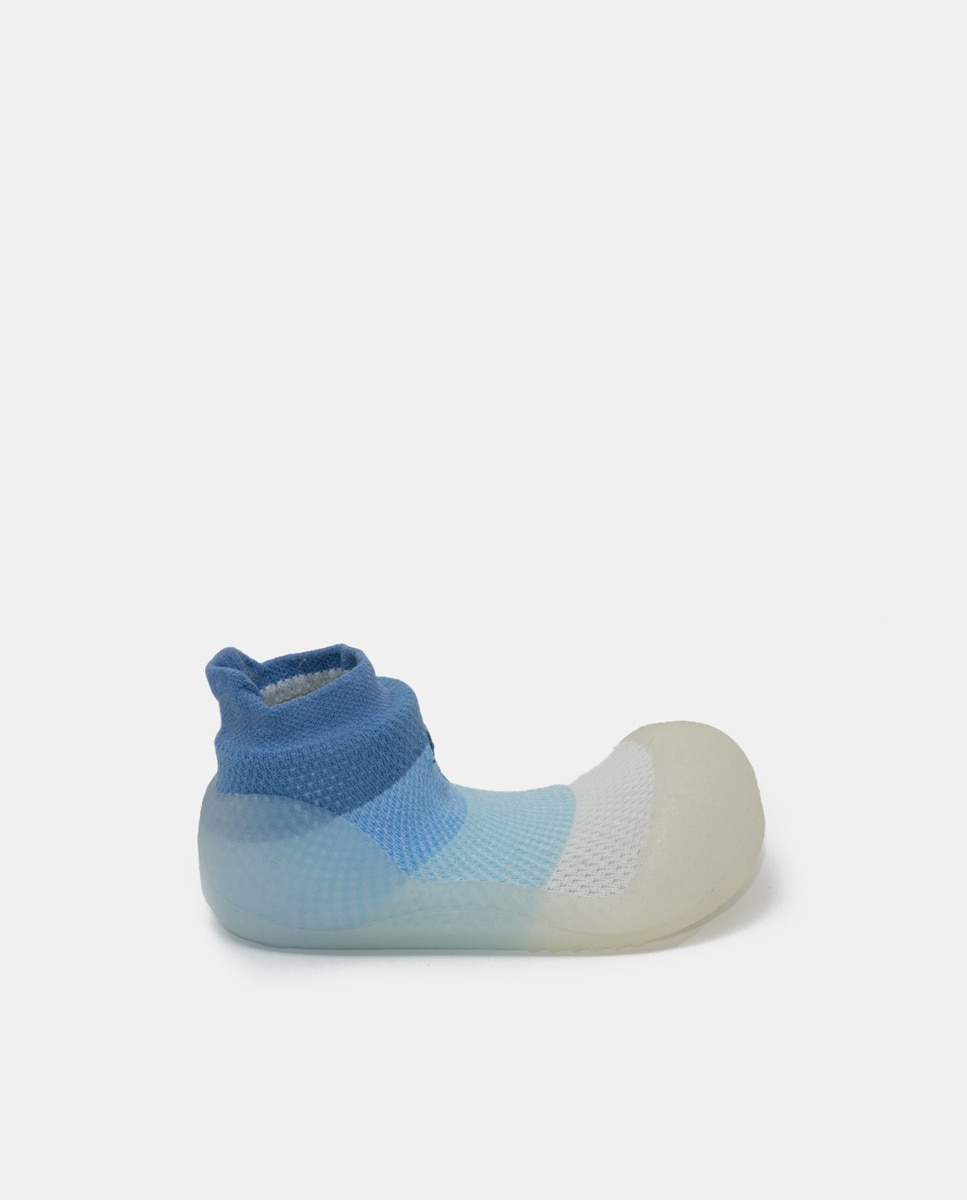 Patucos de bebés en textil rayas con bordado - Attipas - Azul Azul-1