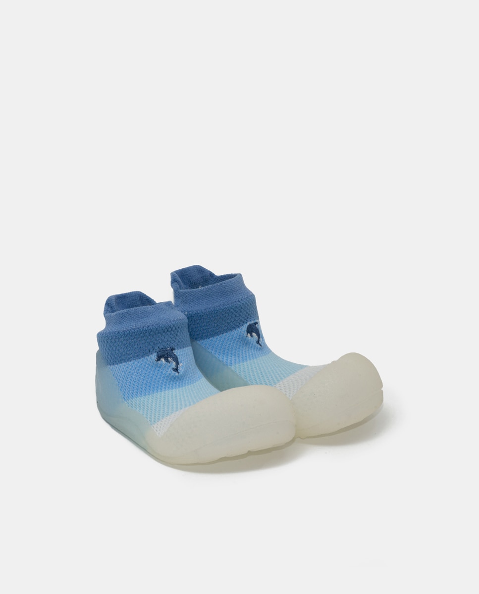 Patucos de bebés en textil rayas con bordado - Attipas - Azul Azul-2