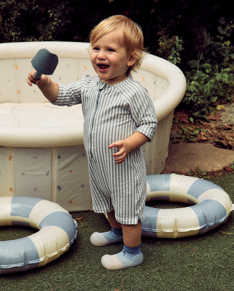 Patucos de bebés en textil rayas con bordado - Attipas - Azul Azul-5
