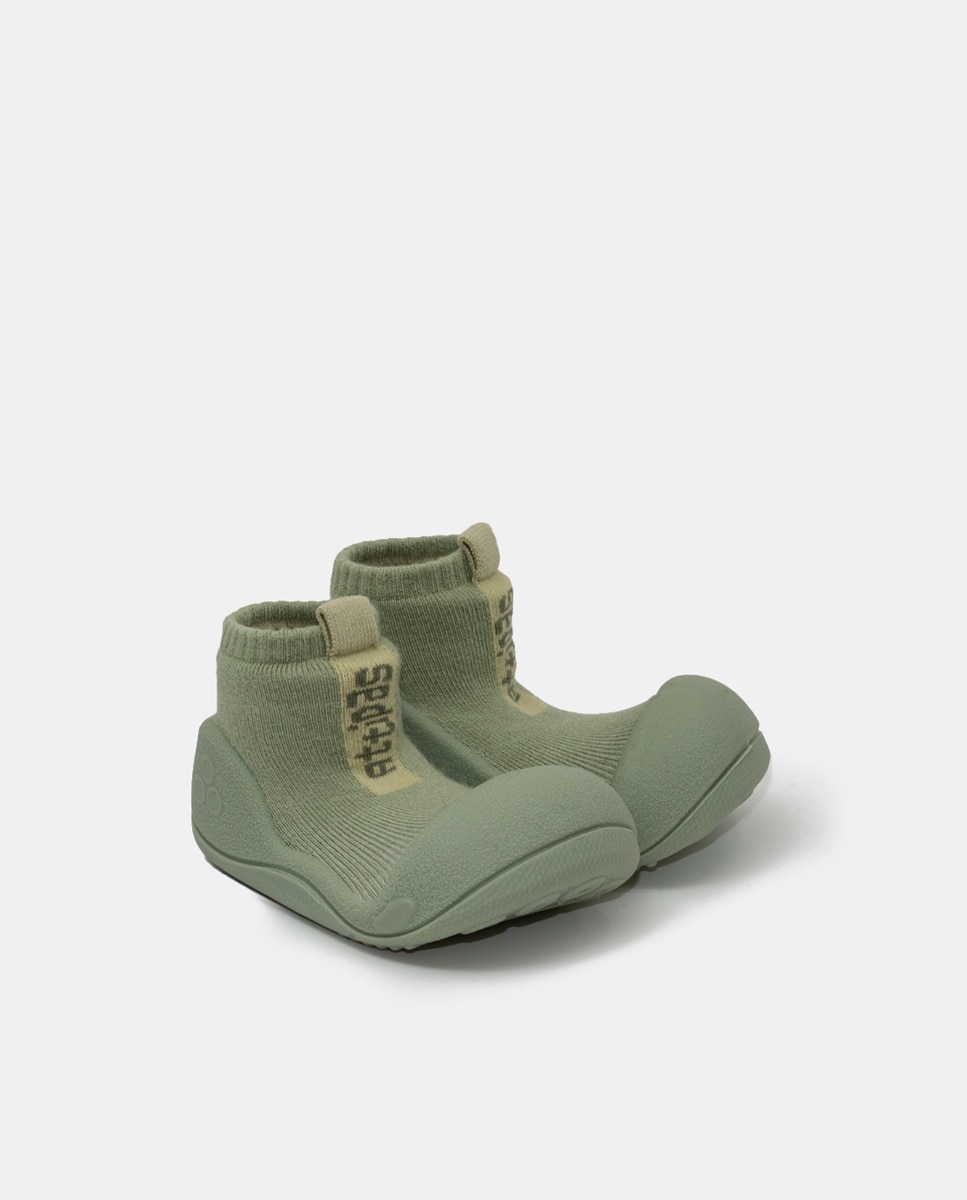 Botas de Tricot de Bebé em Têxtil com Logótipo Attipas Verde Água-2