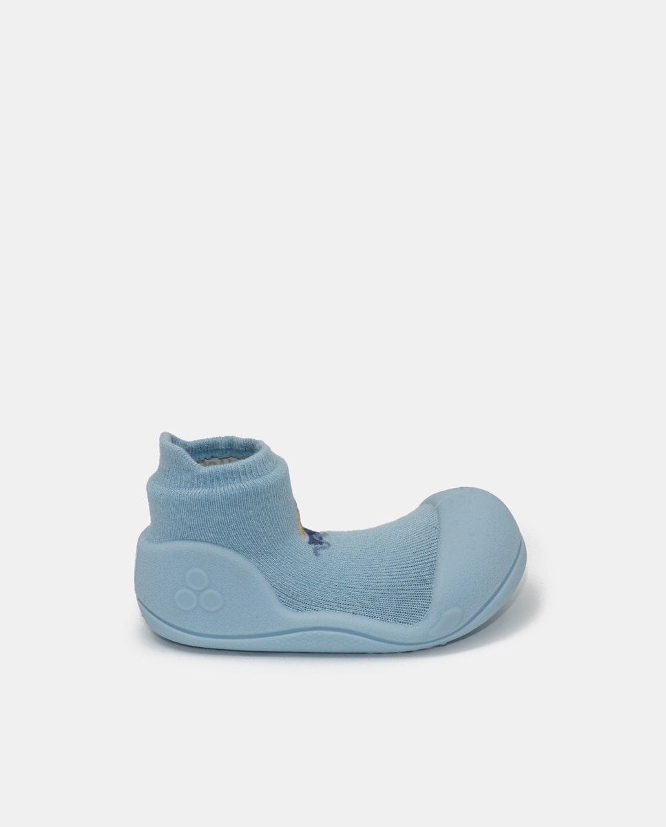 Botas de Tricot de Bebé em Têxtil com Desenho de Barco Azul-1