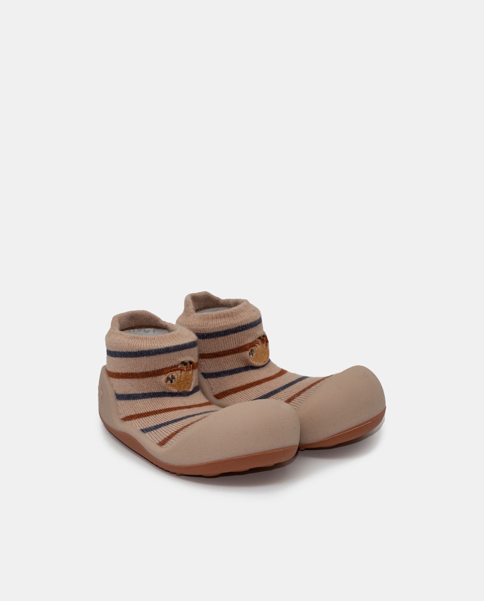 Botas de Tricot de Bebé em Têxtil com Detalhe Bordado Azul-marinho-2